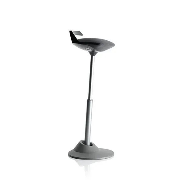 Muvman perching stool, silver base, black saddle