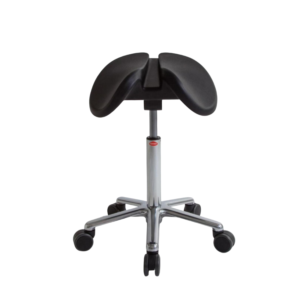 Voorzijde L2 ergonomische zadelkruk op wielen zwart