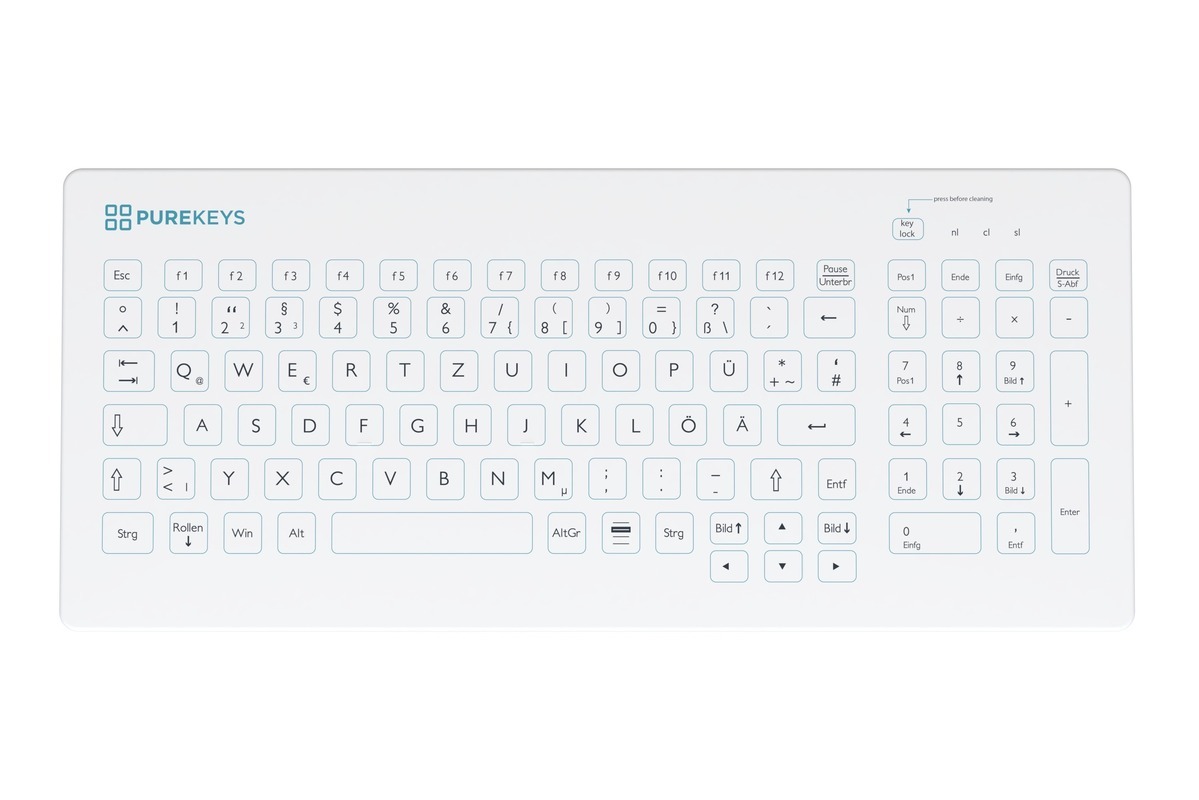 Bovenaanzicht Purekeys medisch toetsenbord Compact Fixed Angle DE wit