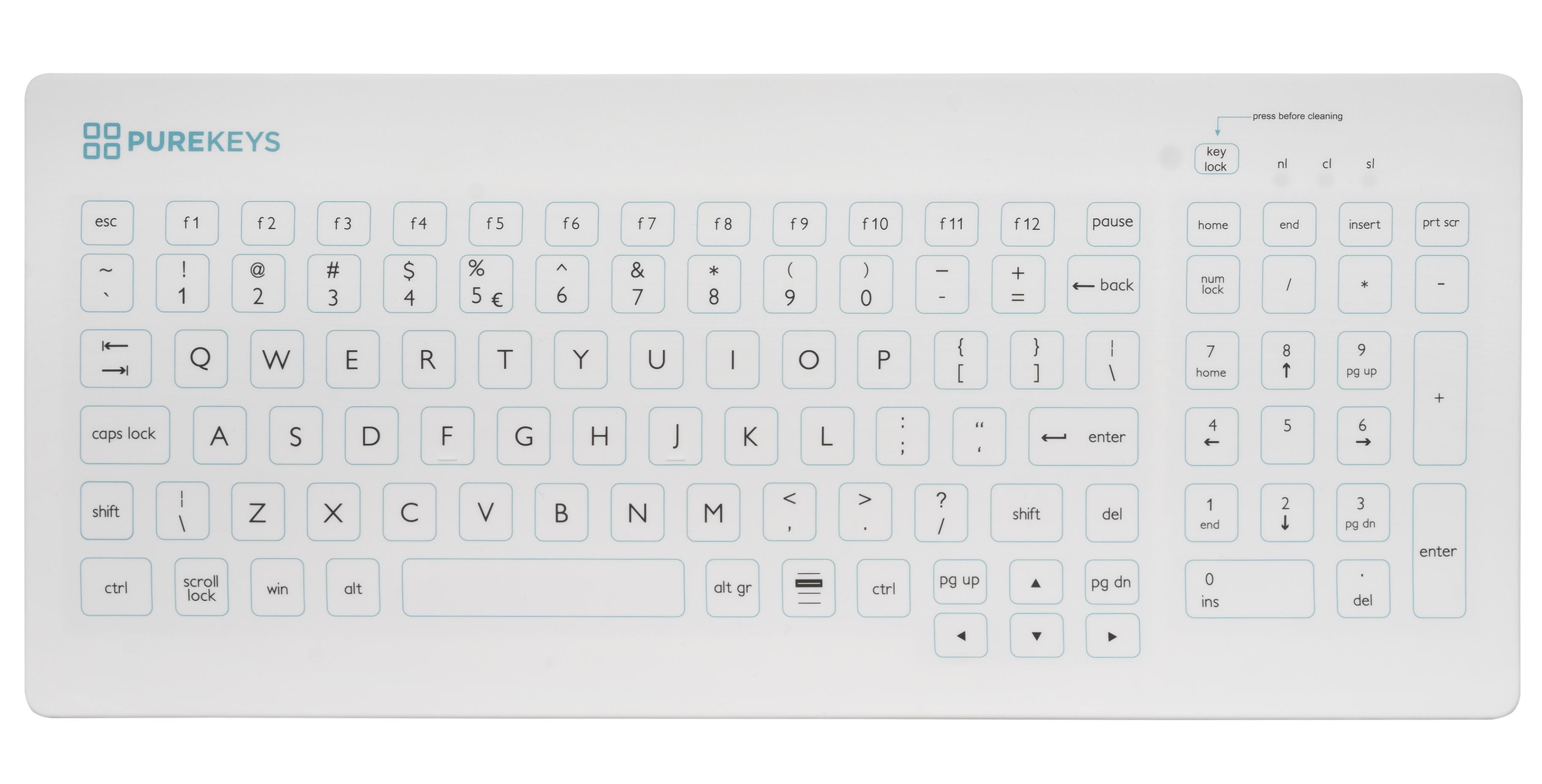 Purekeys medisch toetsenbord Compact Fixed Angle draadloos BE Azerty wit