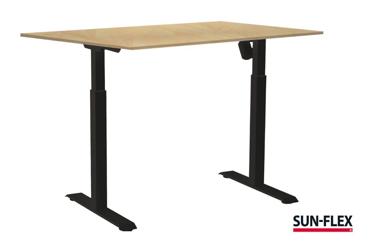 SUN-FLEX® EASYDESK ADAPT VI Sitz-Steh-Schreibtisch mit schwarzem Gestell und Birkenplatte 120x80 cm