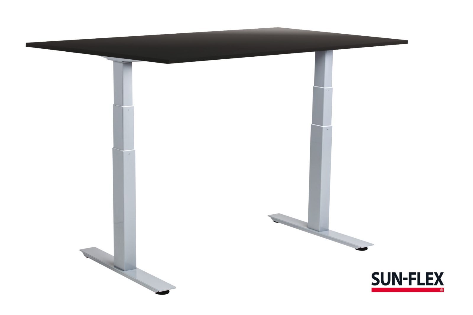 SUN-FLEX® EASYDESK ADAPT VI Sitz-Steh-Schreibtisch mit weißem Aluminiumgestell und schwarzer Platte 120x80 cm