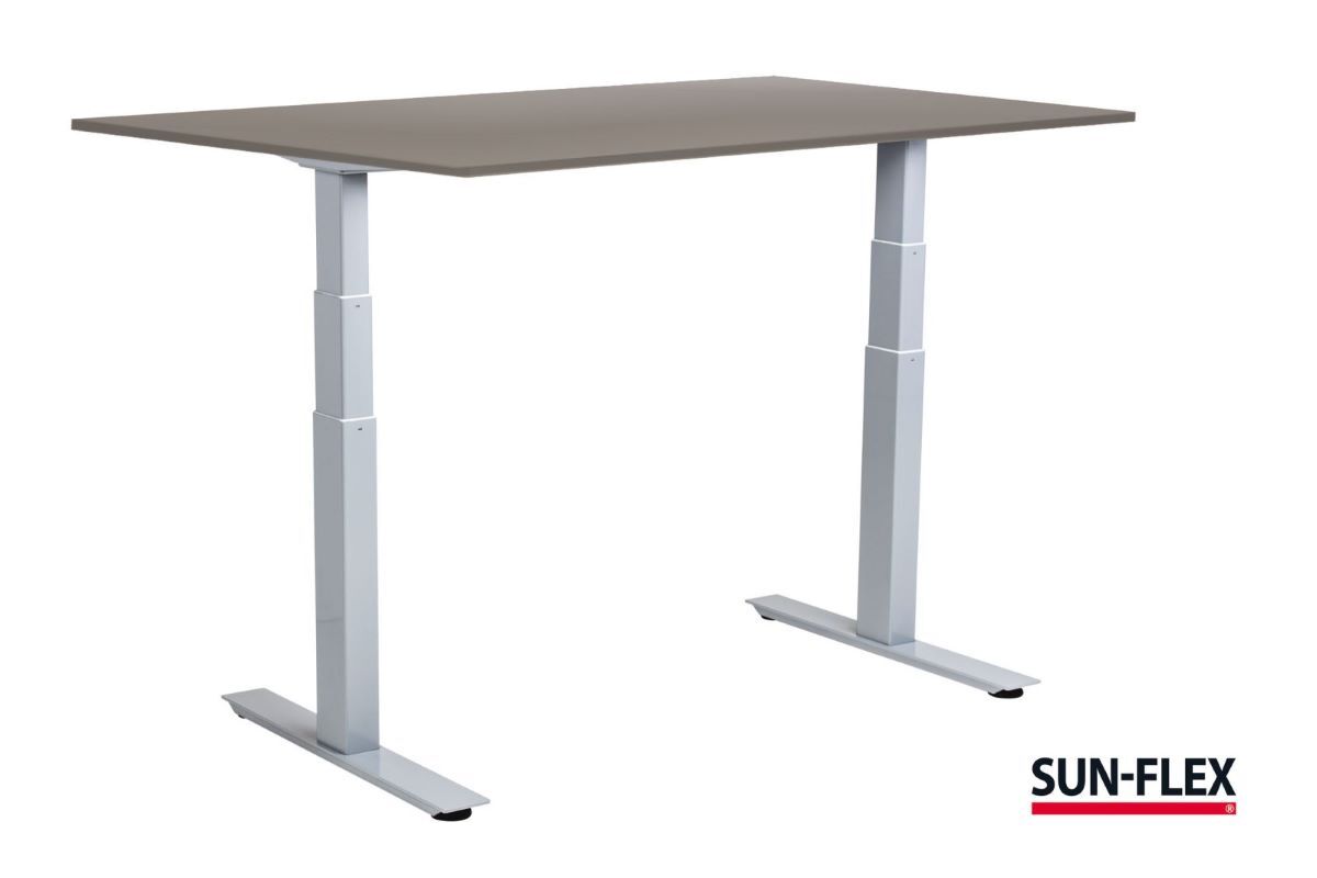 SUN-FLEX® EASYDESK ADAPT VI, Sitz-Steh-Schreibtisch weißes Aluminium, graue Platte, 120x80 cm