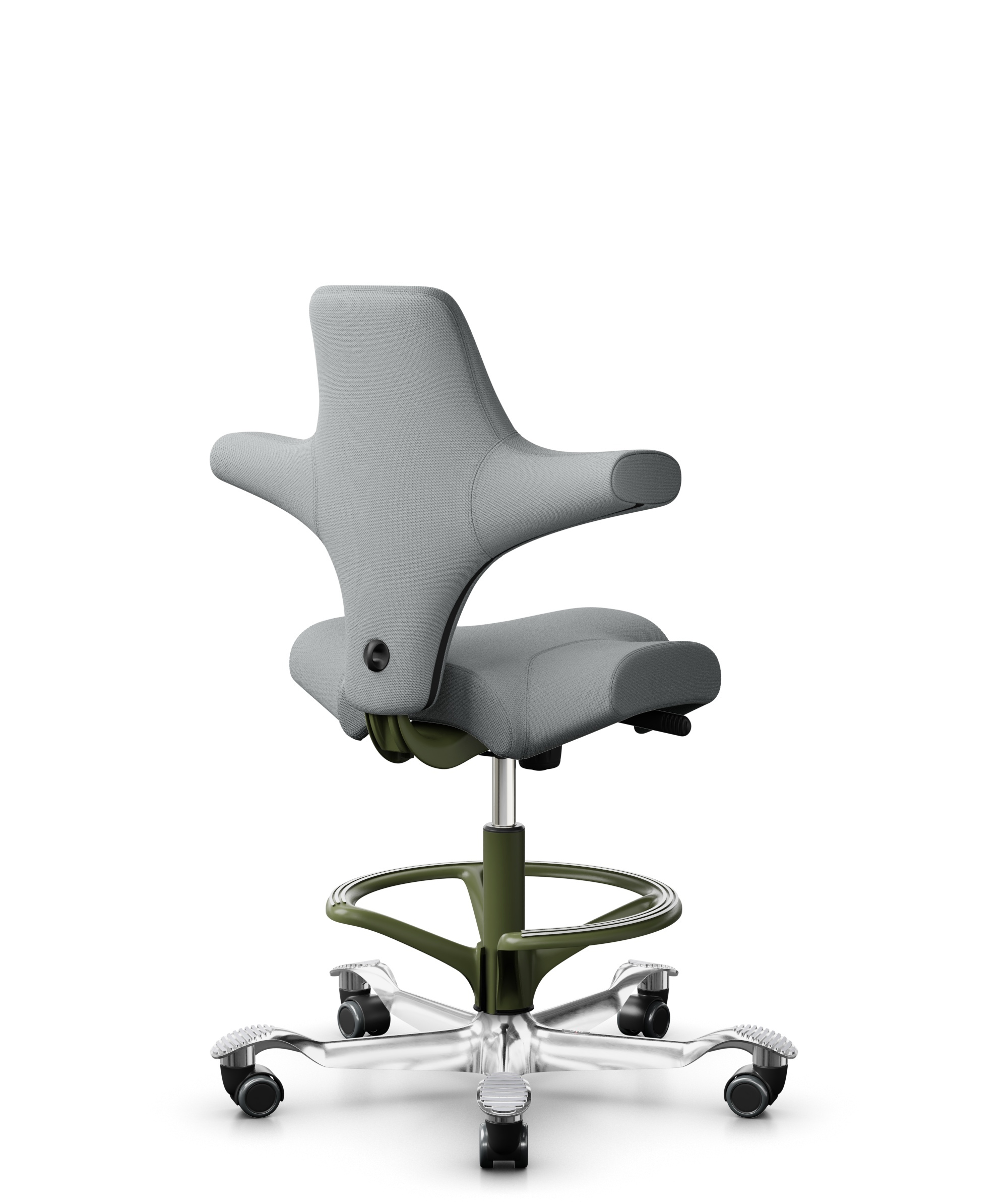 HÅG Capisco 8106 - Select (Gabriel) - Wol / Polyamide - SC60131 - Light ash grey - Framekleur - Moss Grey - Gasveer - 265 mm (Zithoogte 53-79cm) - Vloercontact - Harde wielen t.b.v. zachte vloeren - Voetenring - Ja, in framekleur - Voetster - Ja, voets... - 1