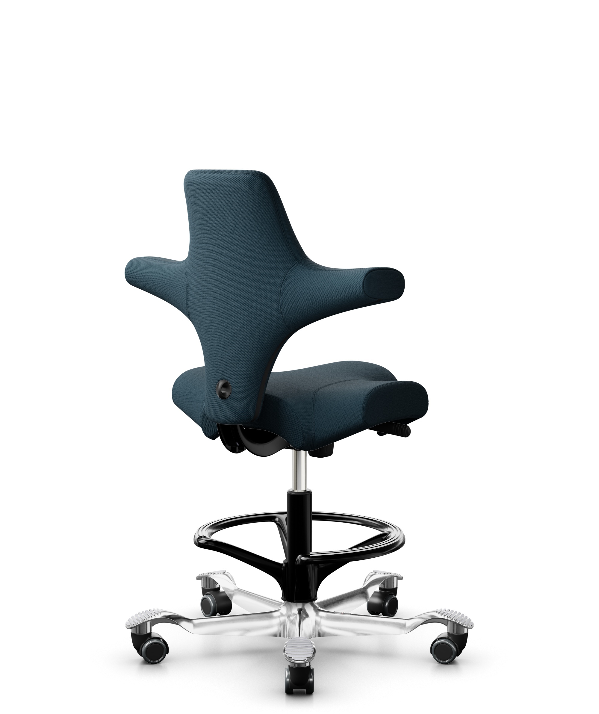 HÅG Capisco 8106 - Select (Gabriel) - Wol / Polyamide - SC66194 - Blue - Framekleur - Zwart - Gasveer - 265 mm (Zithoogte 53-79cm) - Vloercontact - Harde wielen t.b.v. zachte vloeren - Voetenring - Ja, in framekleur - Voetster - Ja, voetster in gepolij... - 1