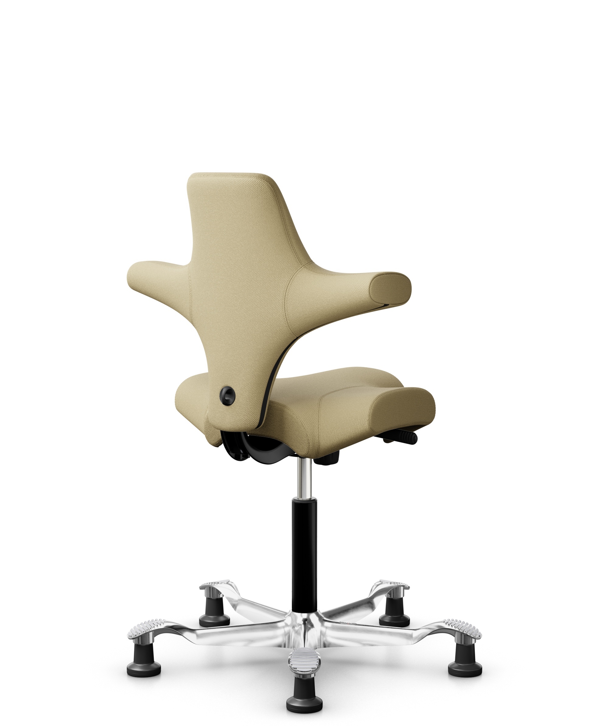HÅG Capisco 8106 - Select (Gabriel) - Wol / Polyamide - SC62097 - Light ochre - Framekleur - Zwart - Gasveer - 200 mm (Zithoogte 46-64cm) - Vloercontact - Glijdoppen - Voetenring - Nee, geen voetenring - Voetster - Ja, voetster in gepolijst aluminium - 1