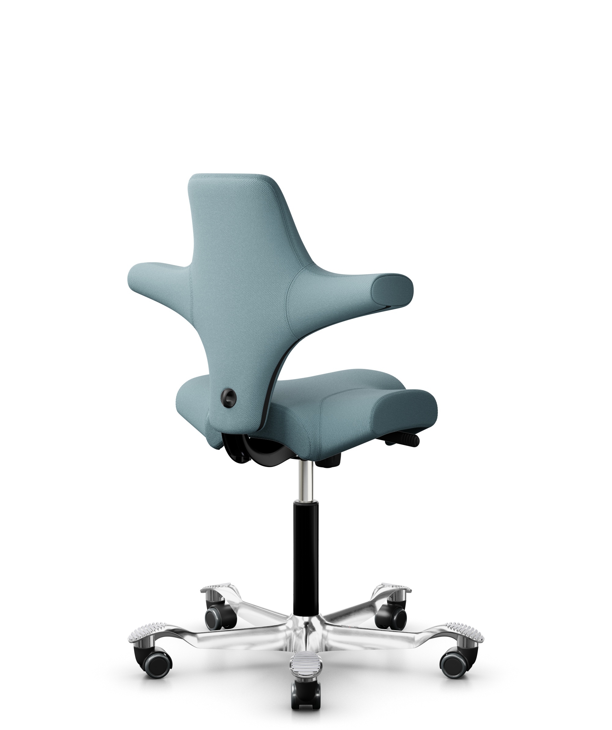 HÅG Capisco 8106 - Select (Gabriel) - Wol / Polyamide - SC67098 - Glacier blue - Framekleur - Zwart - Gasveer - 150 mm (Zithoogte 40-55cm) - Vloercontact - Zachte wielen t.b.v. harde vloeren - Voetenring - Nee, geen voetenring - Voetster - Ja, voetster... - 1