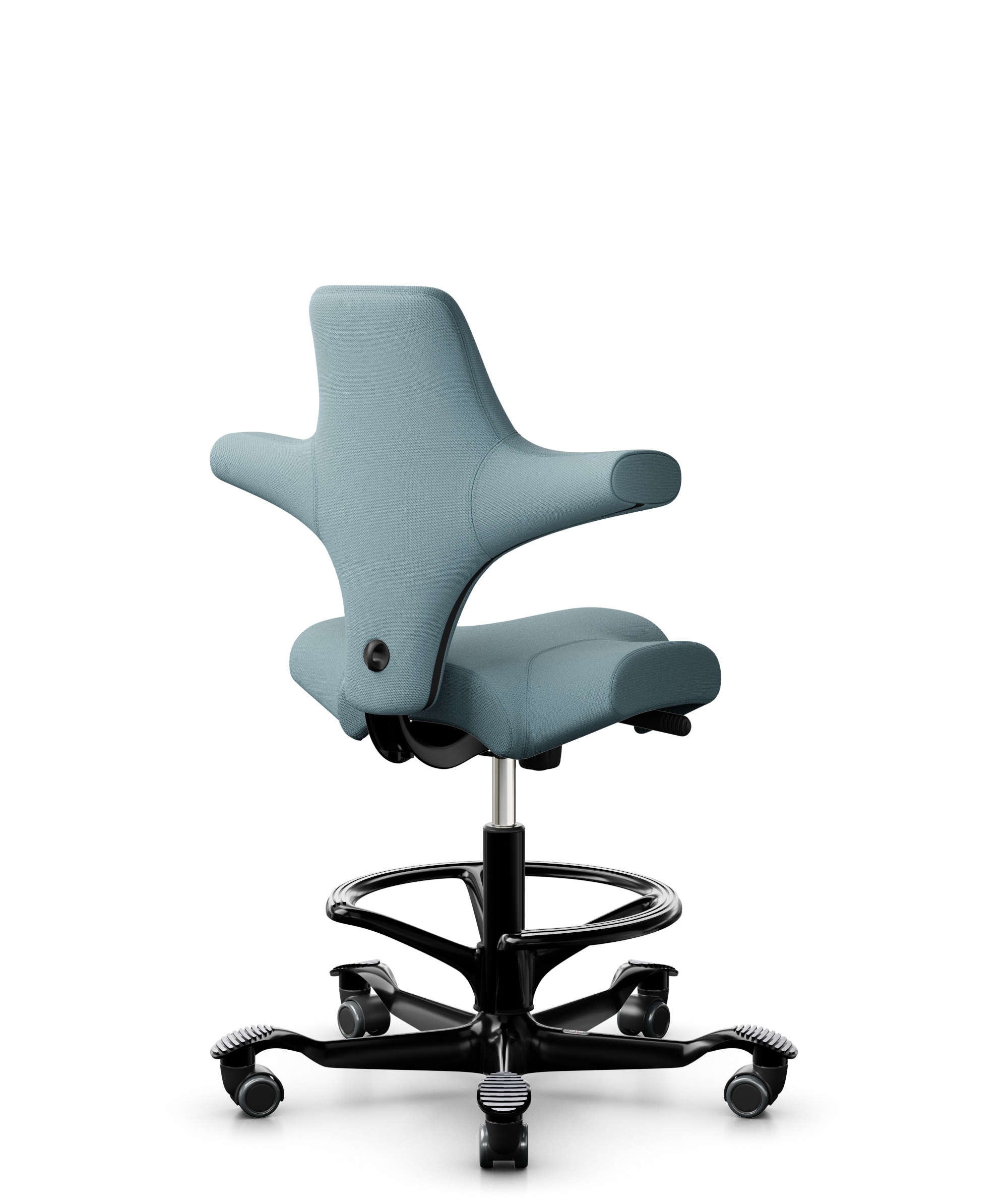 HÅG Capisco 8106 - Select (Gabriel) - Wol / Polyamide - SC67098 - Glacier blue - Framekleur - Zwart - Gasveer - 200 mm (Zithoogte 46-64cm) - Vloercontact - Harde wielen t.b.v. zachte vloeren - Voetenring - Ja, in framekleur - Voetster - Nee, voetster i... - 1