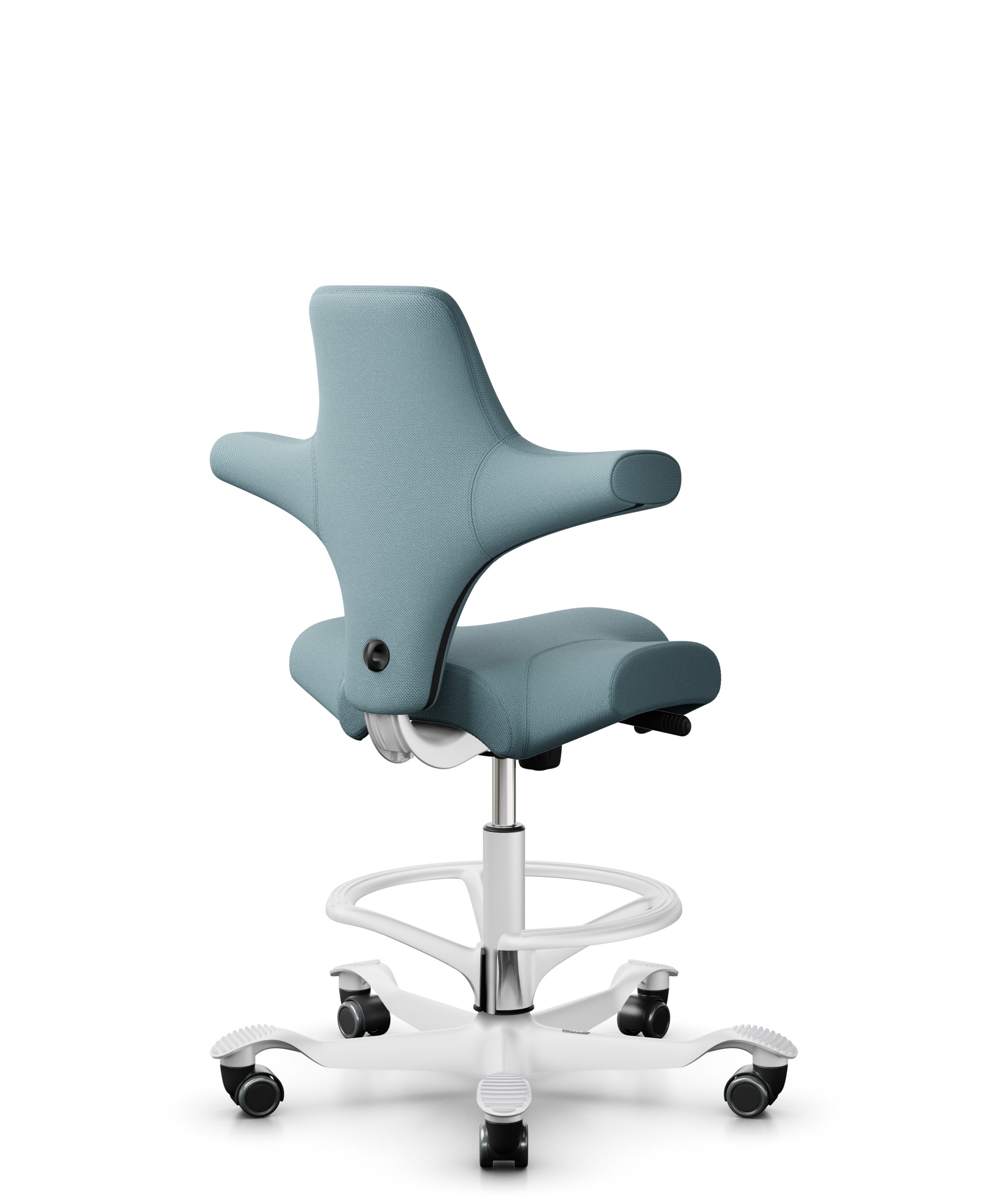 HÅG Capisco 8106 - Select (Gabriel) - Wol / Polyamide - SC67098 - Glacier blue - Framekleur - Wit - Gasveer - 200 mm (Zithoogte 46-64cm) - Vloercontact - Harde wielen t.b.v. zachte vloeren - Voetenring - Ja, in framekleur - Voetster - Nee, voetster in ... - 1