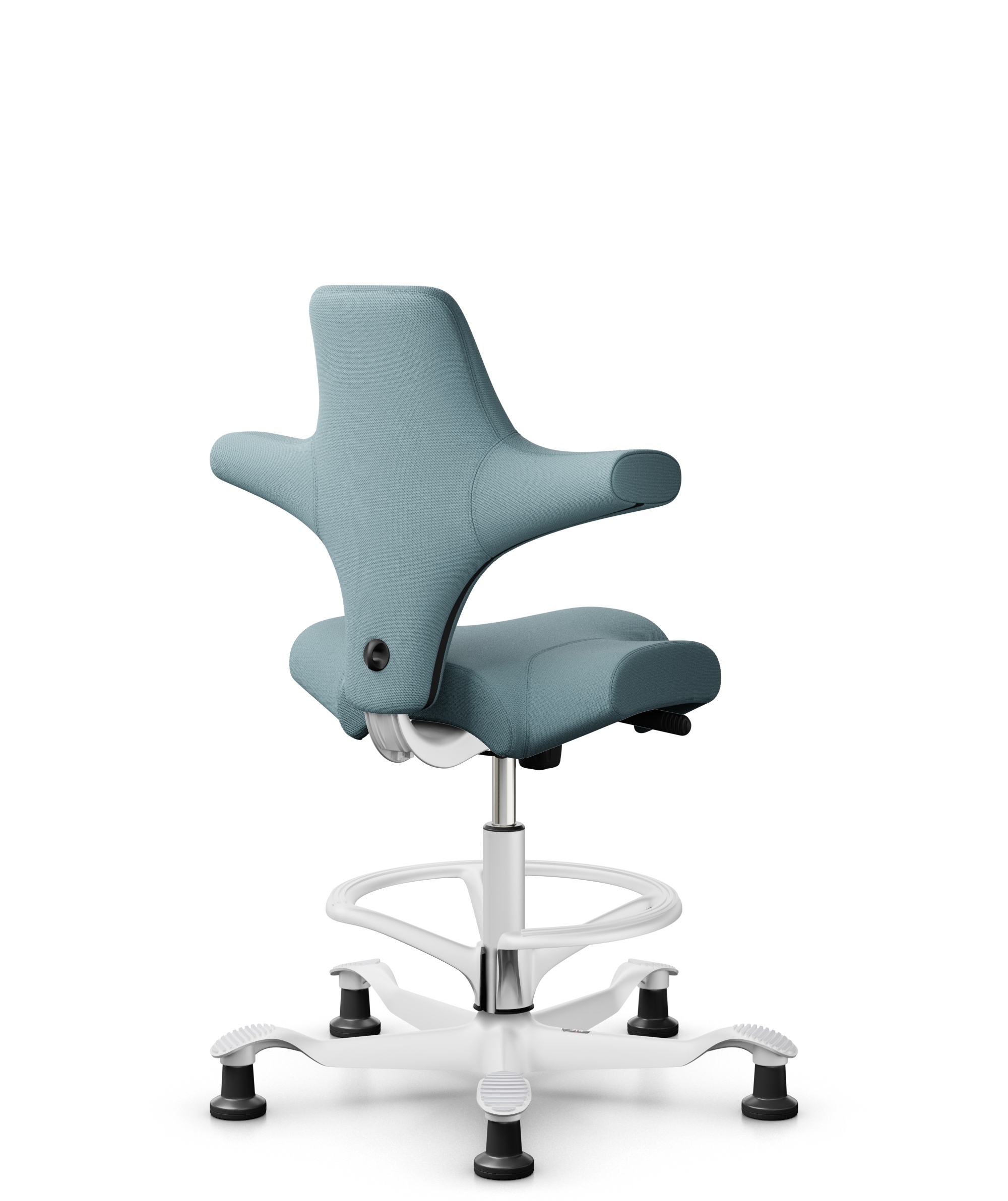HÅG Capisco 8106 - Select (Gabriel) - Wol / Polyamide - SC67098 - Glacier blue - Framekleur - Wit - Gasveer - 265 mm (Zithoogte 53-79cm) - Vloercontact - Glijdoppen - Voetenring - Ja, in framekleur - Voetster - Nee, voetster in framekleur - 1