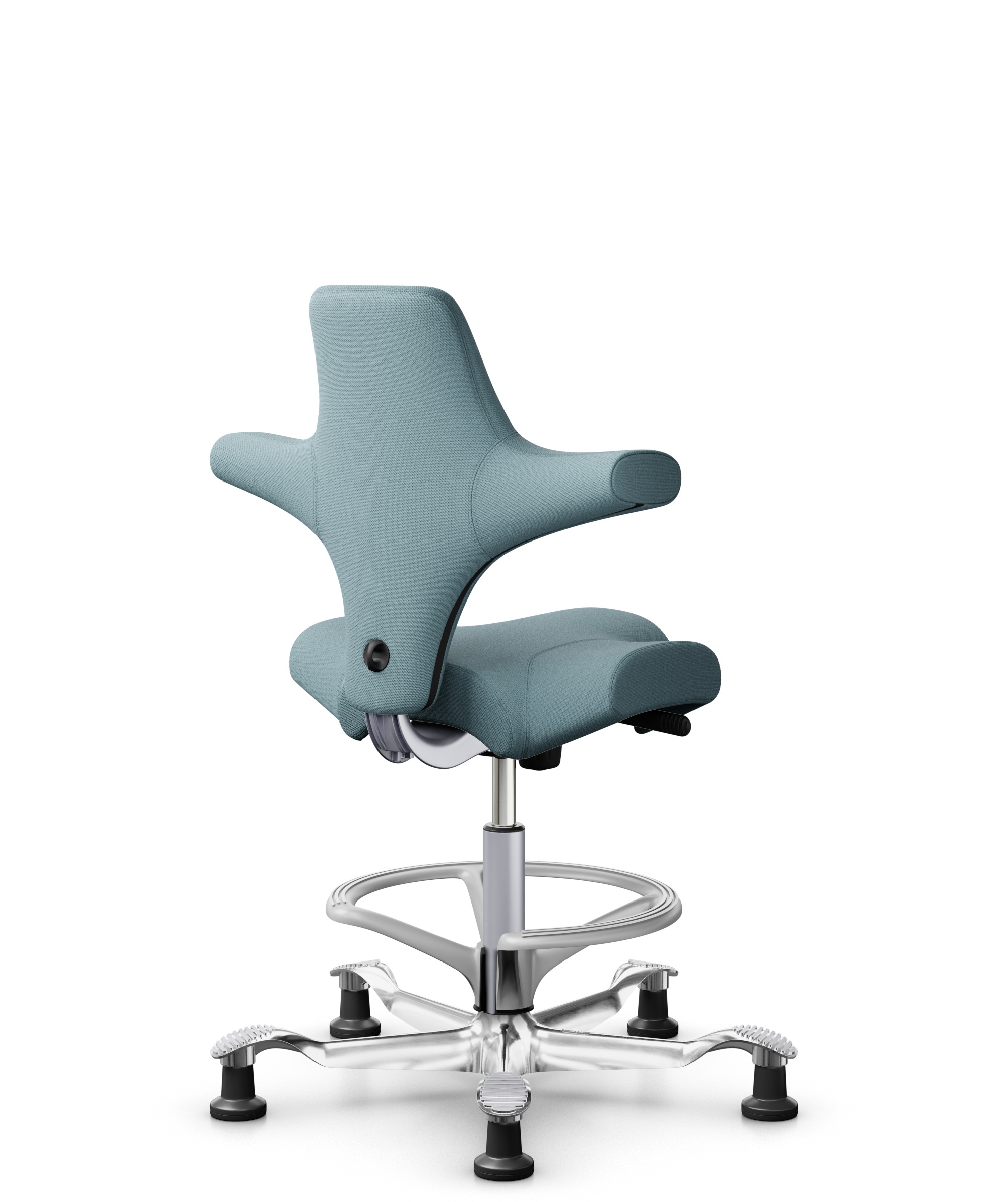 HÅG Capisco 8106 - Select (Gabriel) - Wol / Polyamide - SC67098 - Glacier blue - Framekleur - Zilver - Gasveer - 265 mm (Zithoogte 53-79cm) - Vloercontact - Glijdoppen - Voetenring - Ja, in framekleur - Voetster - Ja, voetster in gepolijst aluminium - 1
