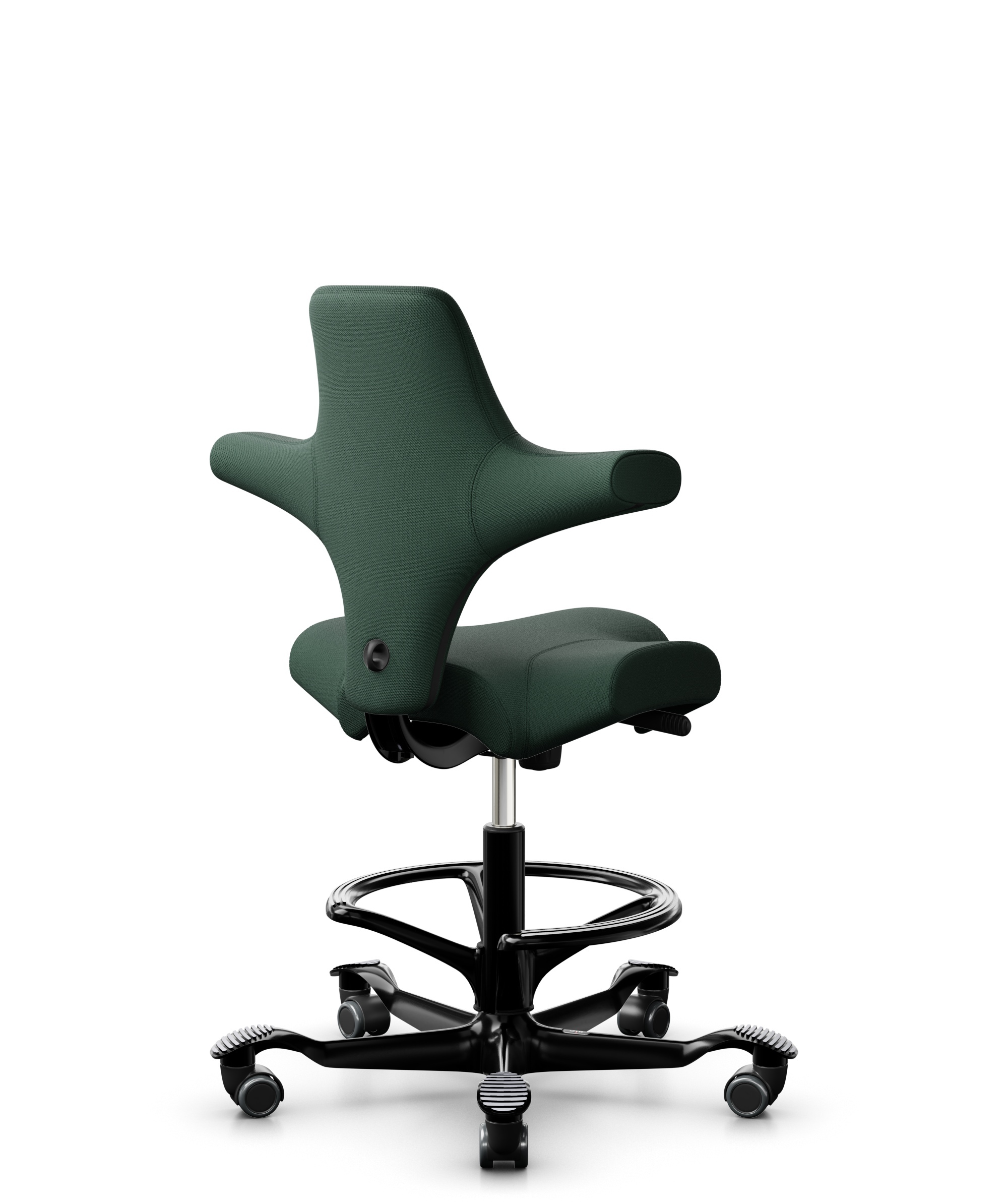HÅG Capisco 8106 - Select (Gabriel) - Wol / Polyamide - SC68209 - Dark green - Framekleur - Zwart - Gasveer - 265 mm (Zithoogte 53-79cm) - Vloercontact - Harde wielen t.b.v. zachte vloeren - Voetenring - Ja, in framekleur - Voetster - Nee, voetster in ... - 1