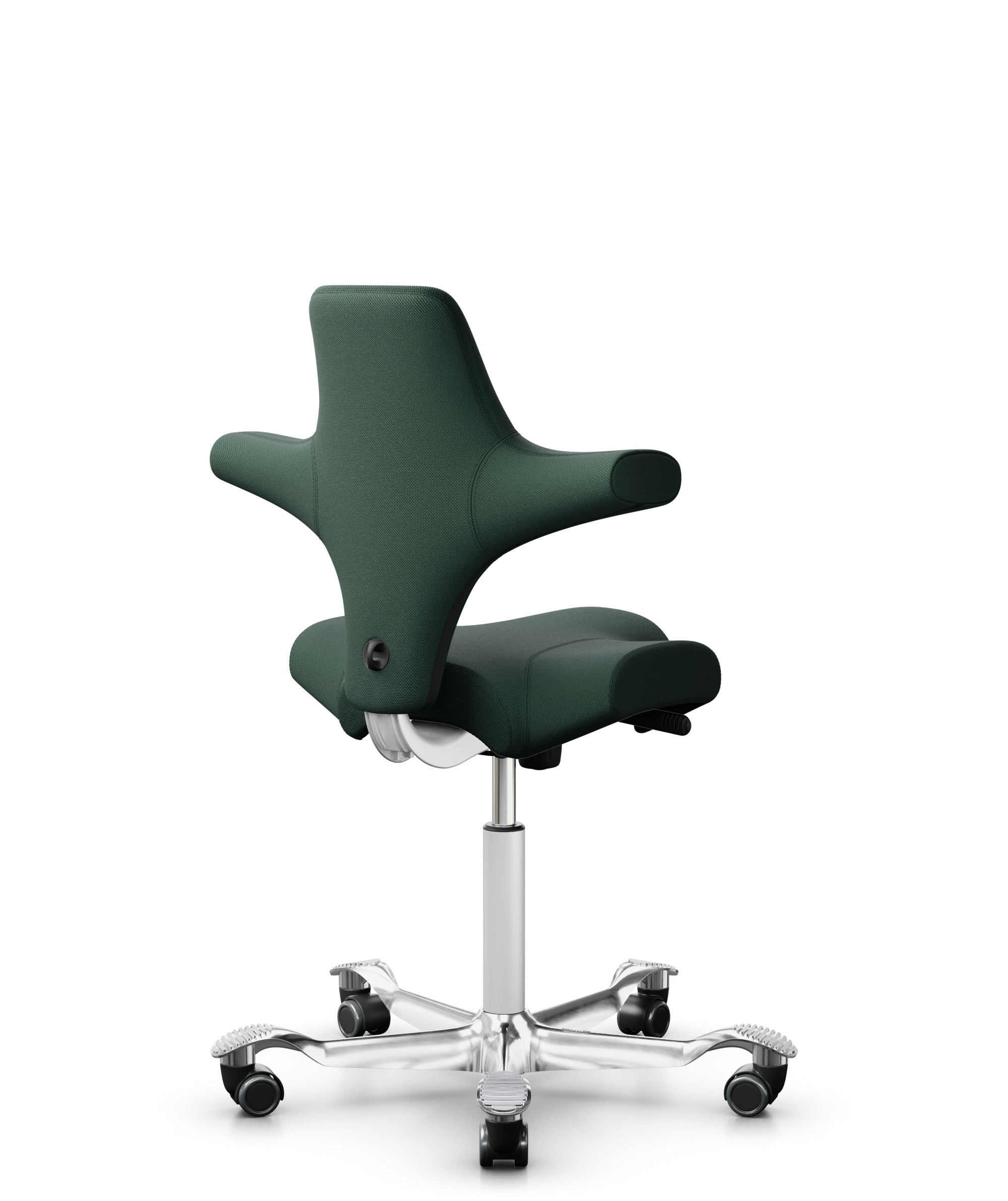 HÅG Capisco 8106 - Select (Gabriel) - Wol / Polyamide - SC68209 - Dark green - Framekleur - Wit - Gasveer - 200 mm (Zithoogte 46-64cm) - Vloercontact - Zachte wielen t.b.v. harde vloeren - Voetenring - Nee, geen voetenring - Voetster - Ja, voetster in ... - 1