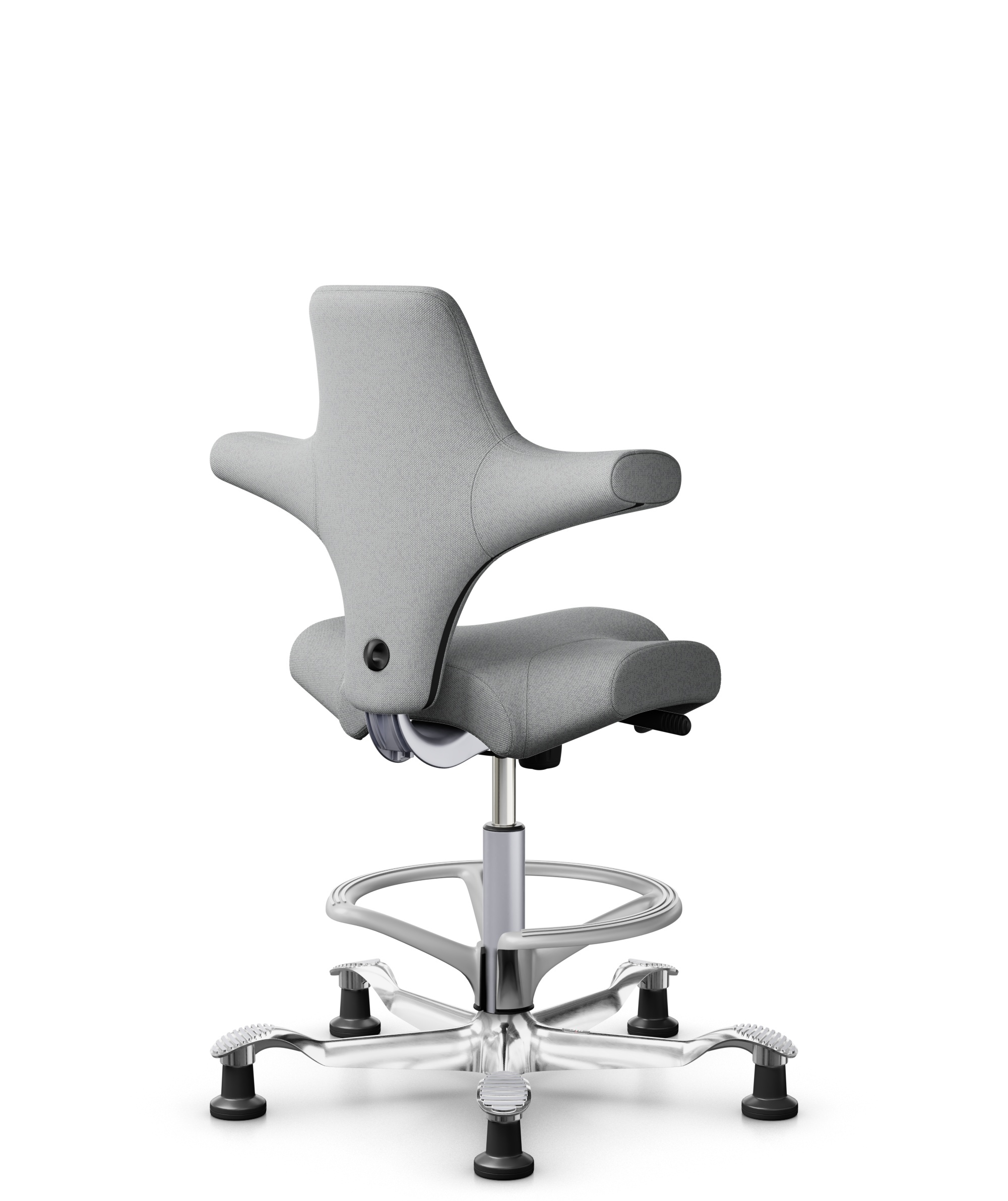 HÅG Capisco 8106 - Capture (Gabriel) - Wol / Polyamide - CPT4102 - Light grey - Framekleur - Zilver - Gasveer - 265 mm (Zithoogte 53-79cm) - Vloercontact - Glijdoppen - Voetenring - Ja, in framekleur - Voetster - Ja, voetster in gepolijst aluminium - 1