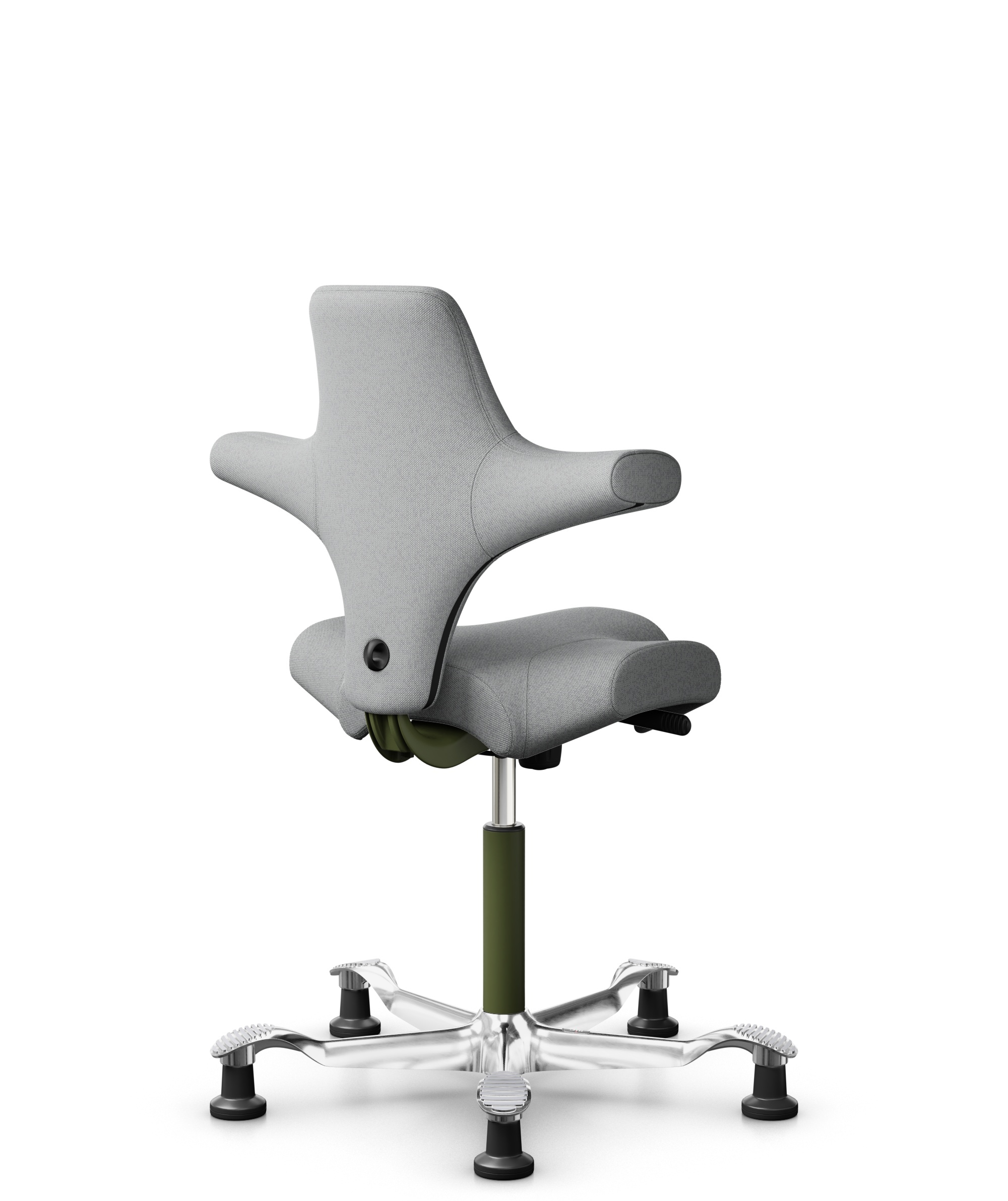 HÅG Capisco 8106 - Capture (Gabriel) - Wol / Polyamide - CPT4102 - Light grey - Framekleur - Moss Grey - Gasveer - 150 mm (Zithoogte 40-55cm) - Vloercontact - Glijdoppen - Voetenring - Nee, geen voetenring - Voetster - Ja, voetster in gepolijst aluminium - 1
