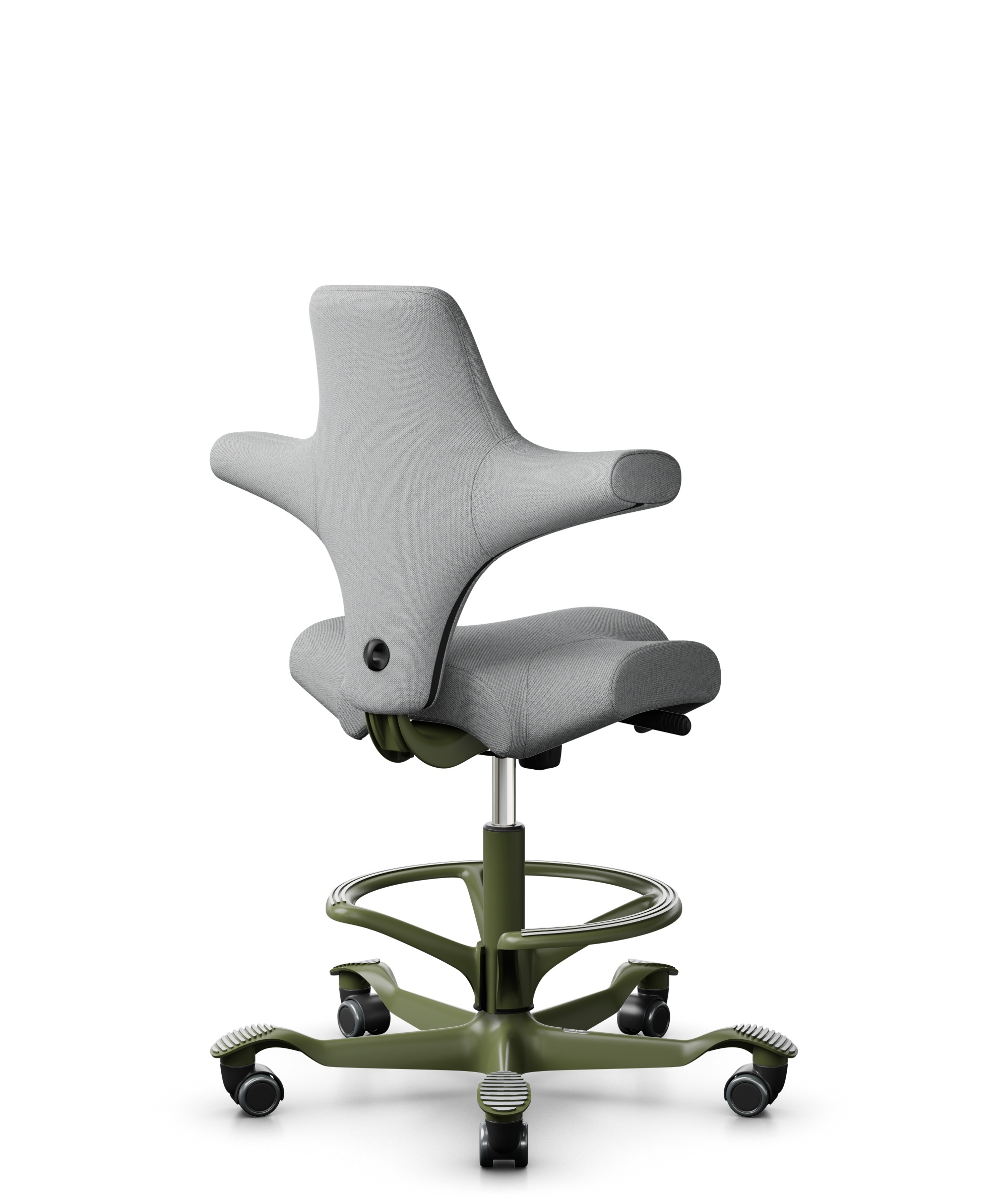 HÅG Capisco 8106 - Capture (Gabriel) - Wol / Polyamide - CPT4102 - Light grey - Framekleur - Moss Grey - Gasveer - 200 mm (Zithoogte 46-64cm) - Vloercontact - Zachte wielen t.b.v. harde vloeren - Voetenring - Ja, in framekleur - Voetster - Nee, voetste... - 1