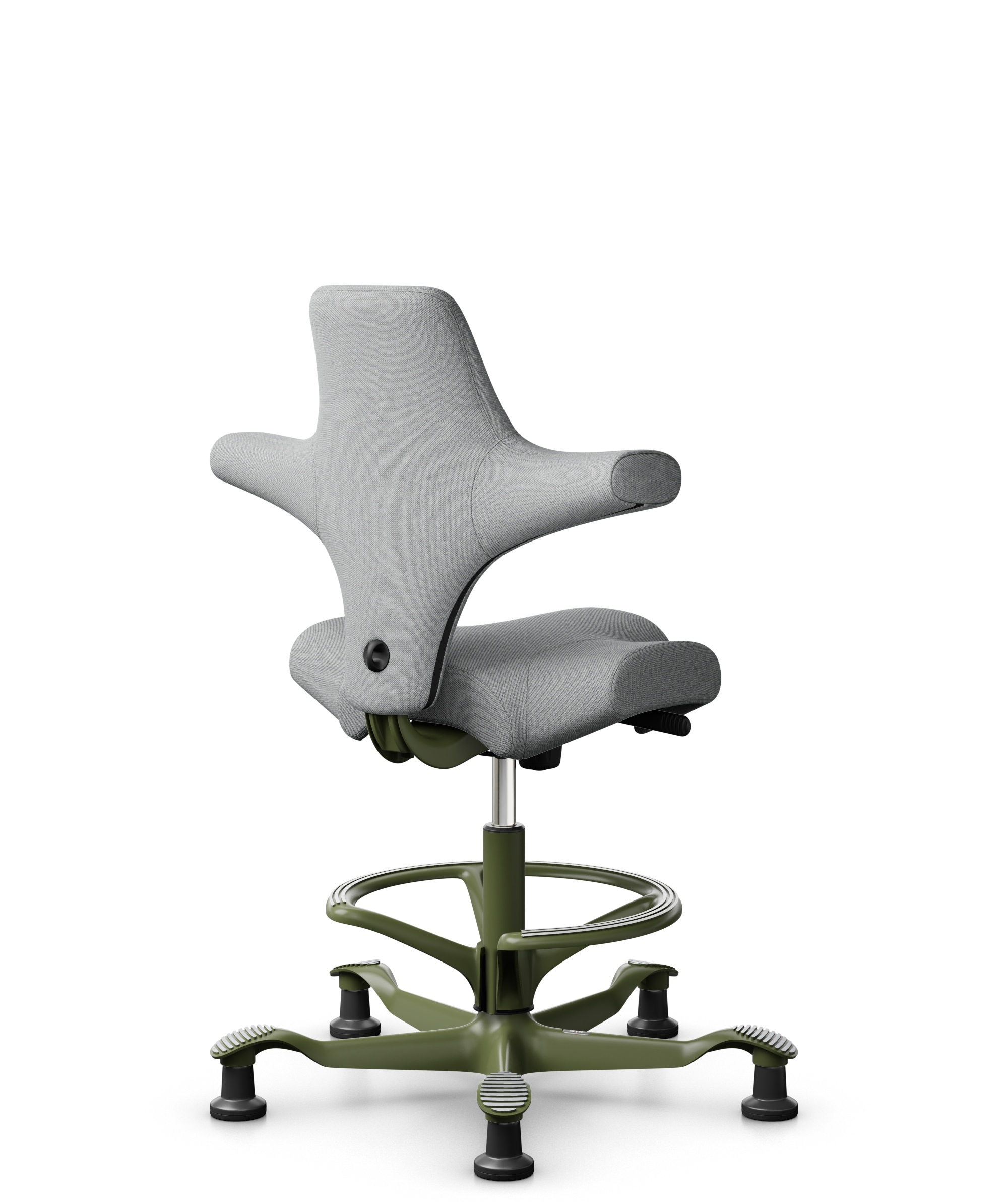 HÅG Capisco 8106 - Capture (Gabriel) - Wol / Polyamide - CPT4102 - Light grey - Framekleur - Moss Grey - Gasveer - 200 mm (Zithoogte 46-64cm) - Vloercontact - Glijdoppen - Voetenring - Ja, in framekleur - Voetster - Nee, voetster in framekleur - 1
