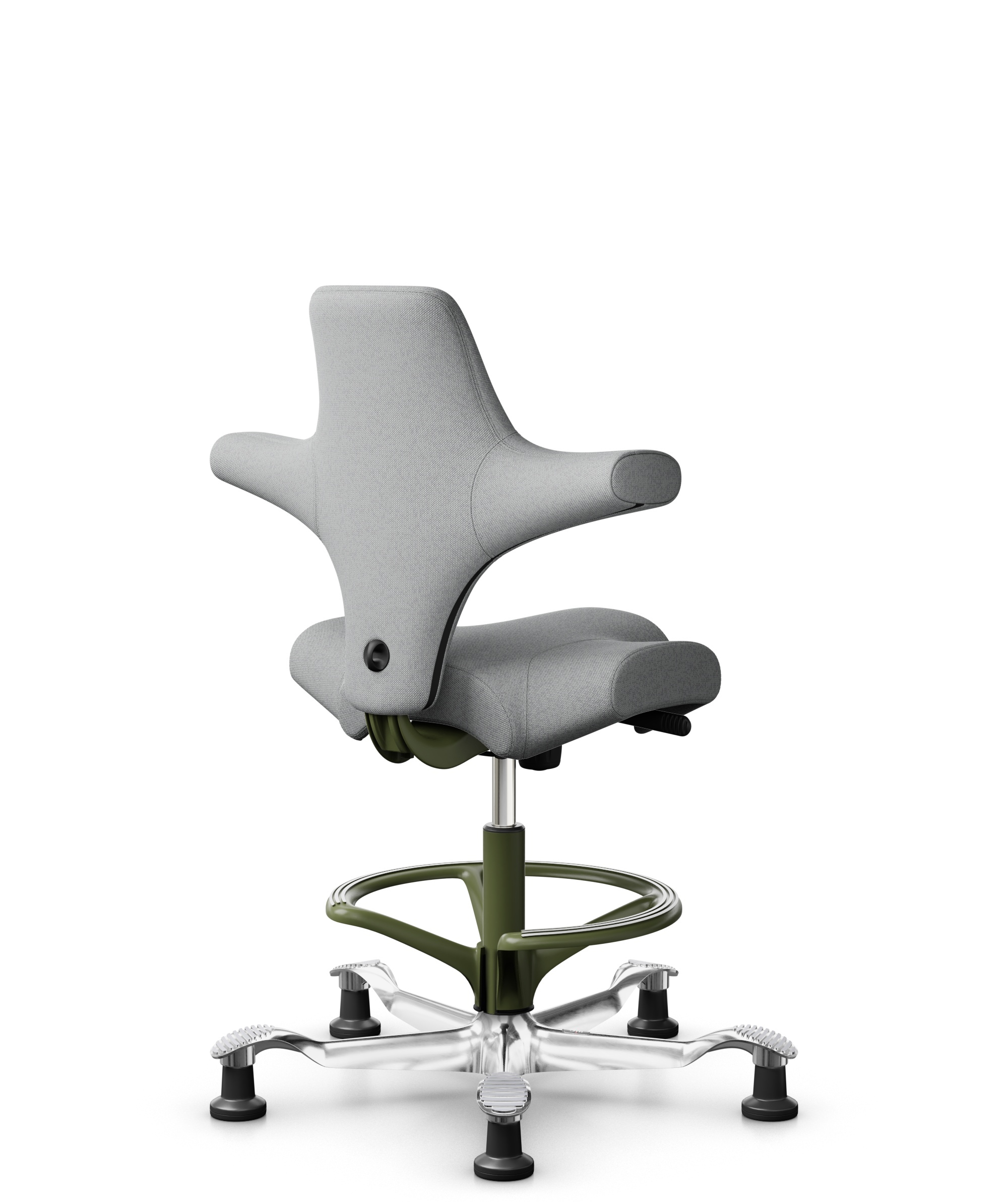 HÅG Capisco 8106 - Capture (Gabriel) - Wol / Polyamide - CPT4102 - Light grey - Framekleur - Moss Grey - Gasveer - 200 mm (Zithoogte 46-64cm) - Vloercontact - Glijdoppen - Voetenring - Ja, in framekleur - Voetster - Ja, voetster in gepolijst aluminium - 1