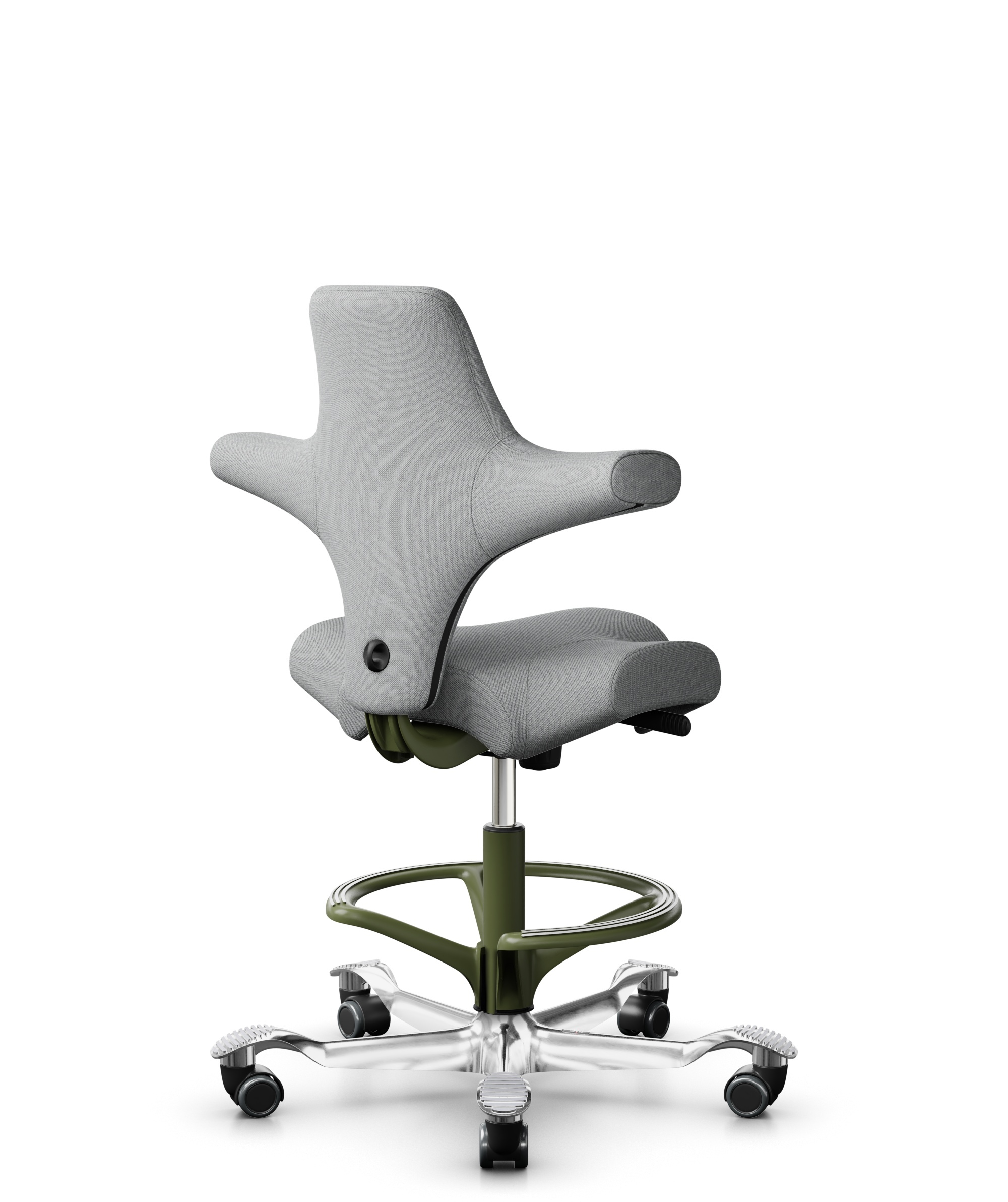 HÅG Capisco 8106 - Capture (Gabriel) - Wol / Polyamide - CPT4102 - Light grey - Framekleur - Moss Grey - Gasveer - 265 mm (Zithoogte 53-79cm) - Vloercontact - Harde wielen t.b.v. zachte vloeren - Voetenring - Ja, in framekleur - Voetster - Ja, voetster... - 1
