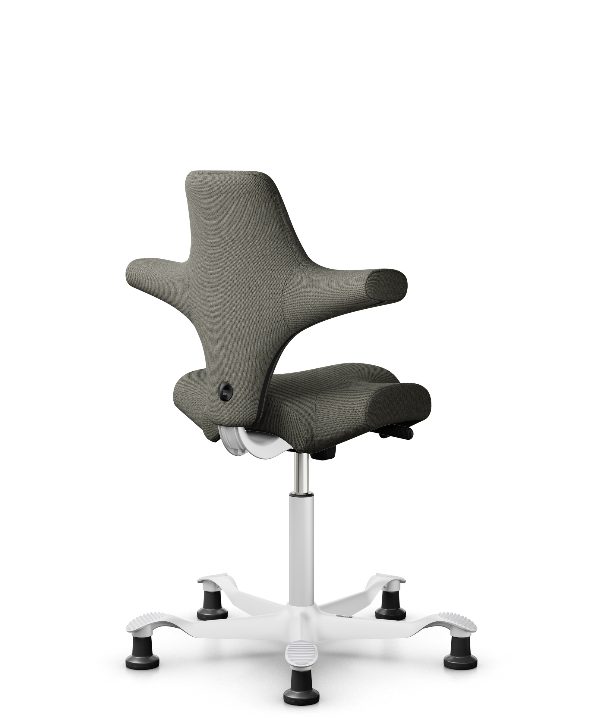 HÅG Capisco 8106 - Capture (Gabriel) - Wol / Polyamide - CPT4401 - Warm grey - Framekleur - Wit - Gasveer - 200 mm (Zithoogte 46-64cm) - Vloercontact - Glijdoppen - Voetenring - Nee, geen voetenring - Voetster - Nee, voetster in framekleur - 1