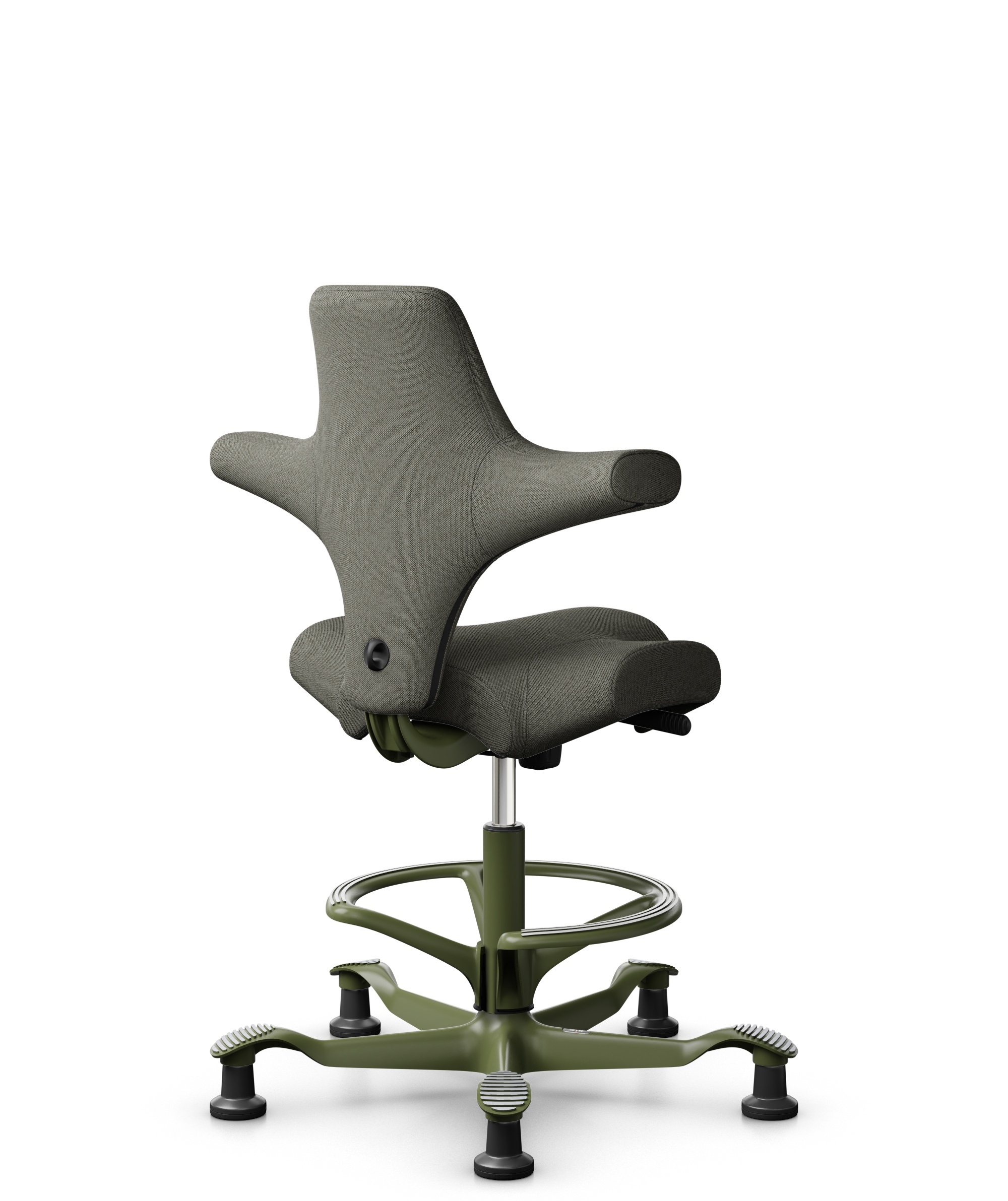 HÅG Capisco 8106 - Capture (Gabriel) - Wol / Polyamide - CPT4401 - Warm grey - Framekleur - Moss Grey - Gasveer - 265 mm (Zithoogte 53-79cm) - Vloercontact - Glijdoppen - Voetenring - Ja, in framekleur - Voetster - Nee, voetster in framekleur - 1