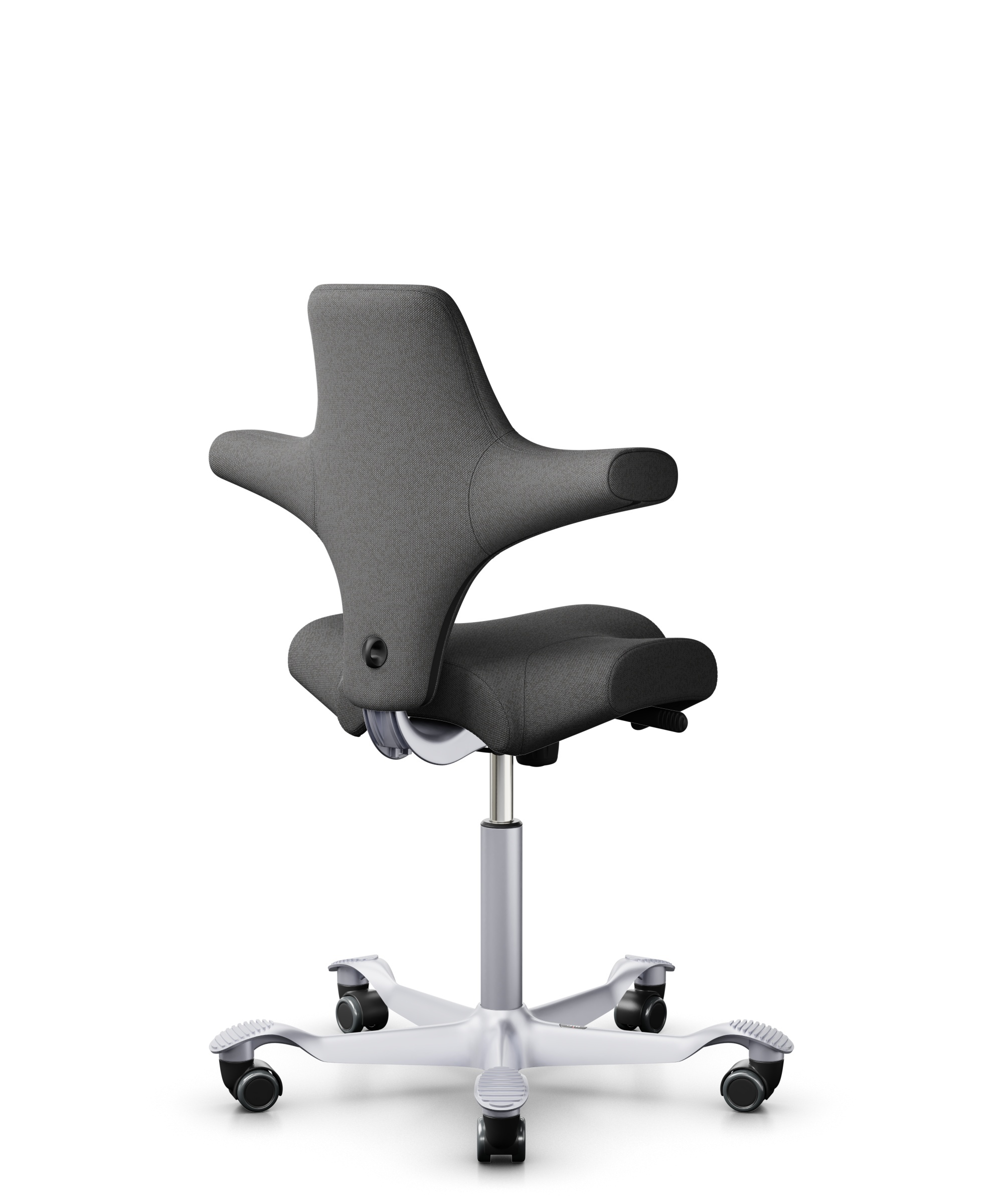 HÅG Capisco 8106 - Capture (Gabriel) - Wol / Polyamide - CPT4601 - Dark grey - Framekleur - Zilver - Gasveer - 265 mm (Zithoogte 53-79cm) - Vloercontact - Harde wielen t.b.v. zachte vloeren - Voetenring - Nee, geen voetenring - Voetster - Nee, voetster... - 1