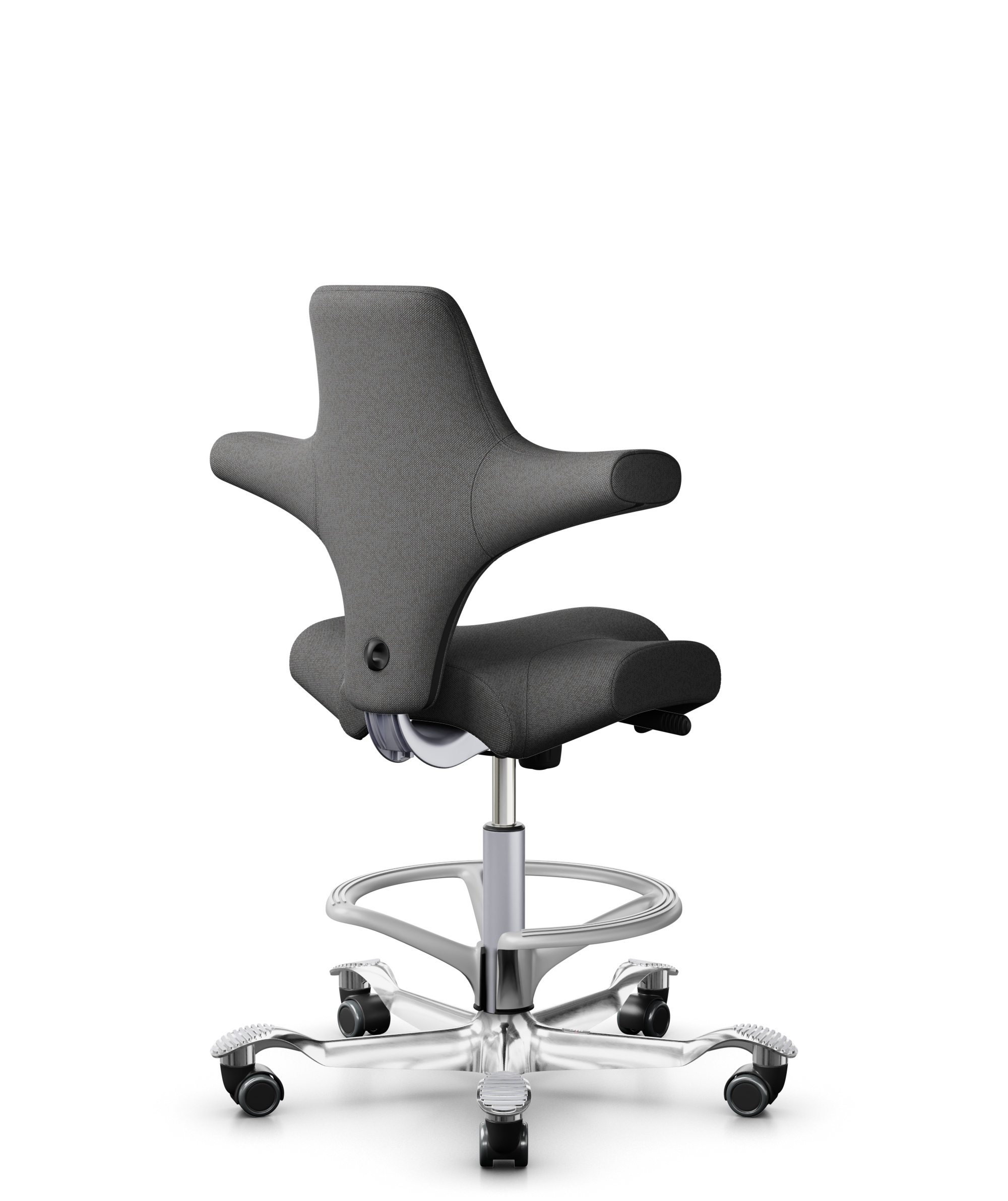 HÅG Capisco 8106 - Capture (Gabriel) - Wol / Polyamide - CPT4601 - Dark grey - Framekleur - Zilver - Gasveer - 265 mm (Zithoogte 53-79cm) - Vloercontact - Harde wielen t.b.v. zachte vloeren - Voetenring - Ja, in framekleur - Voetster - Ja, voetster in ... - 1