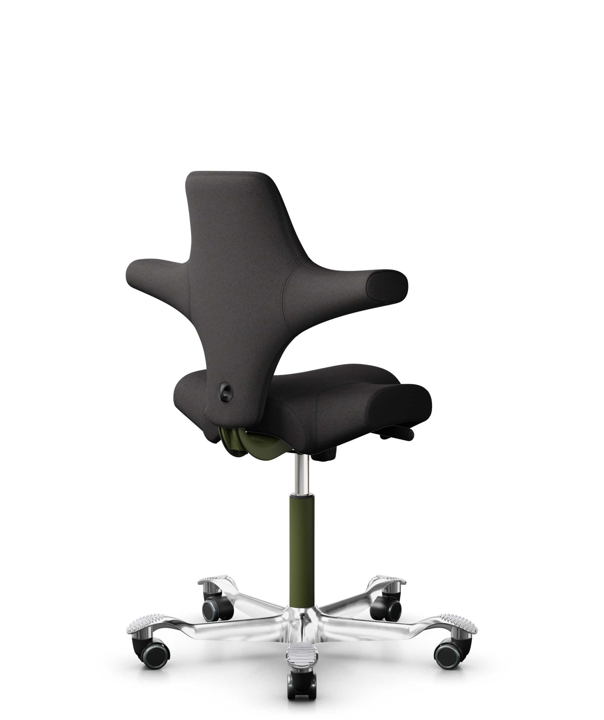 HÅG Capisco 8106 - Capture (Gabriel) - Wol / Polyamide - CPT5501 - Charcoal - Framekleur - Moss Grey - Gasveer - 200 mm (Zithoogte 46-64cm) - Vloercontact - Zachte wielen t.b.v. harde vloeren - Voetenring - Nee, geen voetenring - Voetster - Ja, voetste... - 1
