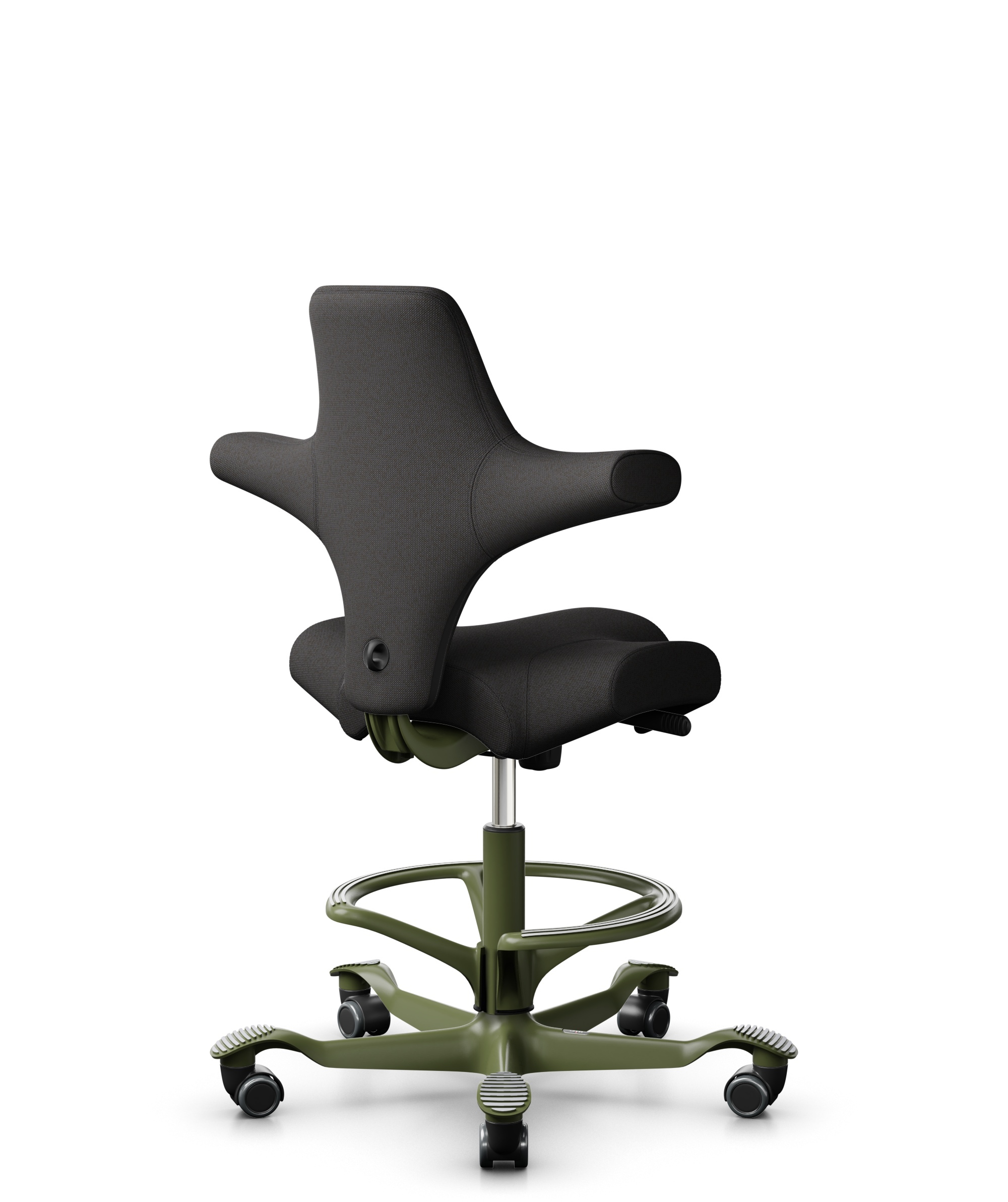 HÅG Capisco 8106 - Capture (Gabriel) - Wol / Polyamide - CPT5501 - Charcoal - Framekleur - Moss Grey - Gasveer - 265 mm (Zithoogte 53-79cm) - Vloercontact - Harde wielen t.b.v. zachte vloeren - Voetenring - Ja, in framekleur - Voetster - Nee, voetster ... - 1