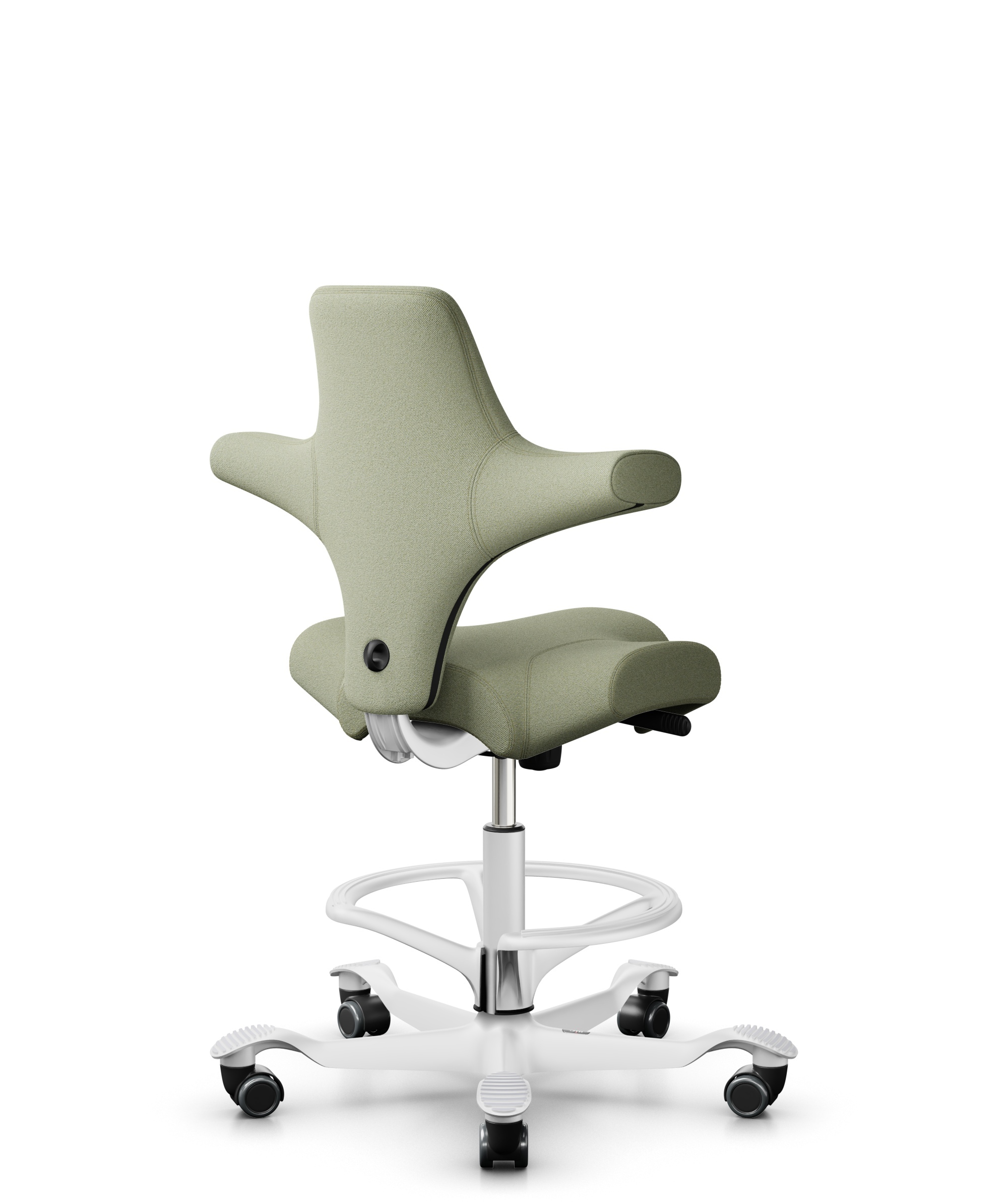 HÅG Capisco 8106 - Capture (Gabriel) - Wol / Polyamide - CPT5101 - Green-grey - Framekleur - Wit - Gasveer - 200 mm (Zithoogte 46-64cm) - Vloercontact - Harde wielen t.b.v. zachte vloeren - Voetenring - Ja, in framekleur - Voetster - Nee, voetster in f... - 1