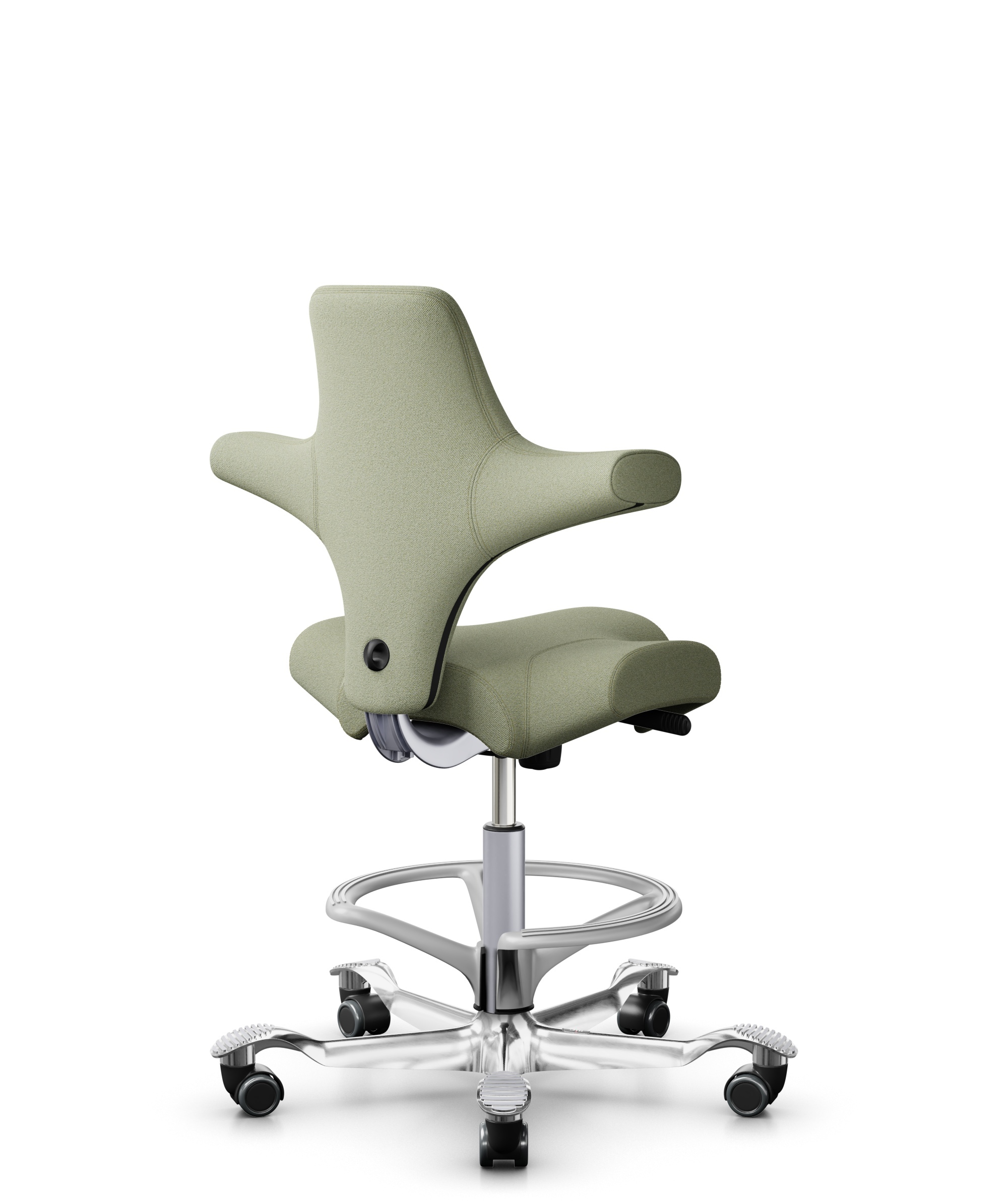 HÅG Capisco 8106 - Capture (Gabriel) - Wol / Polyamide - CPT5101 - Green-grey - Framekleur - Zilver - Gasveer - 200 mm (Zithoogte 46-64cm) - Vloercontact - Harde wielen t.b.v. zachte vloeren - Voetenring - Ja, in framekleur - Voetster - Ja, voetster in... - 1
