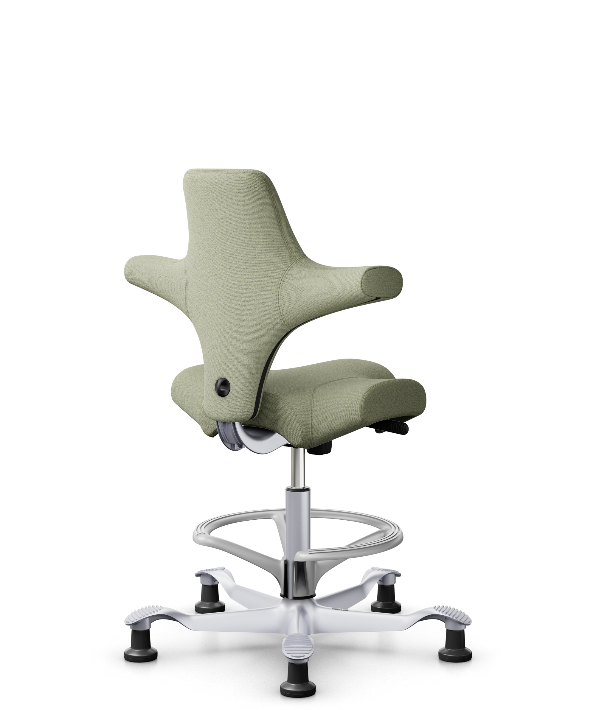 HÅG Capisco 8106 - Capture (Gabriel) - Wol / Polyamide - CPT5101 - Green-grey - Framekleur - Zilver - Gasveer - 265 mm (Zithoogte 53-79cm) - Vloercontact - Glijdoppen - Voetenring - Ja, in framekleur - Voetster - Nee, voetster in framekleur - 1