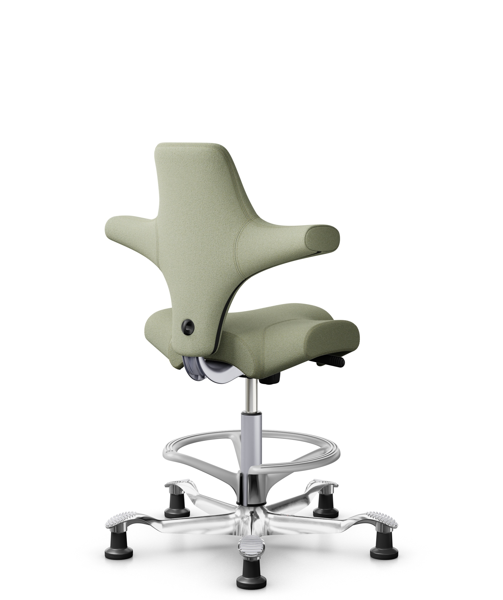 HÅG Capisco 8106 - Capture (Gabriel) - Wol / Polyamide - CPT5101 - Green-grey - Framekleur - Zilver - Gasveer - 265 mm (Zithoogte 53-79cm) - Vloercontact - Glijdoppen - Voetenring - Ja, in framekleur - Voetster - Ja, voetster in gepolijst aluminium - 1