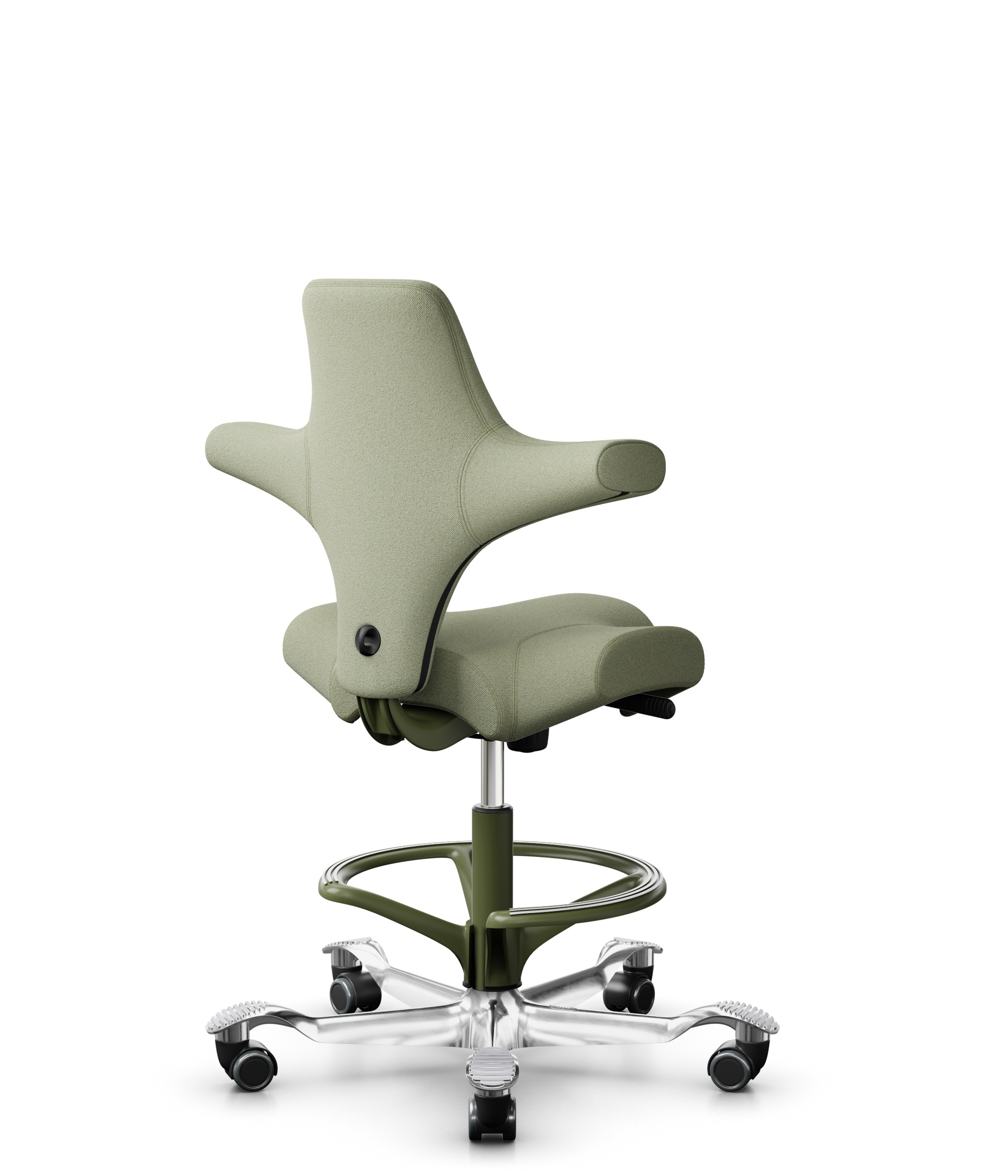 HÅG Capisco 8106 - Capture (Gabriel) - Wol / Polyamide - CPT5101 - Green-grey - Framekleur - Moss Grey - Gasveer - 200 mm (Zithoogte 46-64cm) - Vloercontact - Zachte wielen t.b.v. harde vloeren - Voetenring - Ja, in framekleur - Voetster - Ja, voetster... - 1