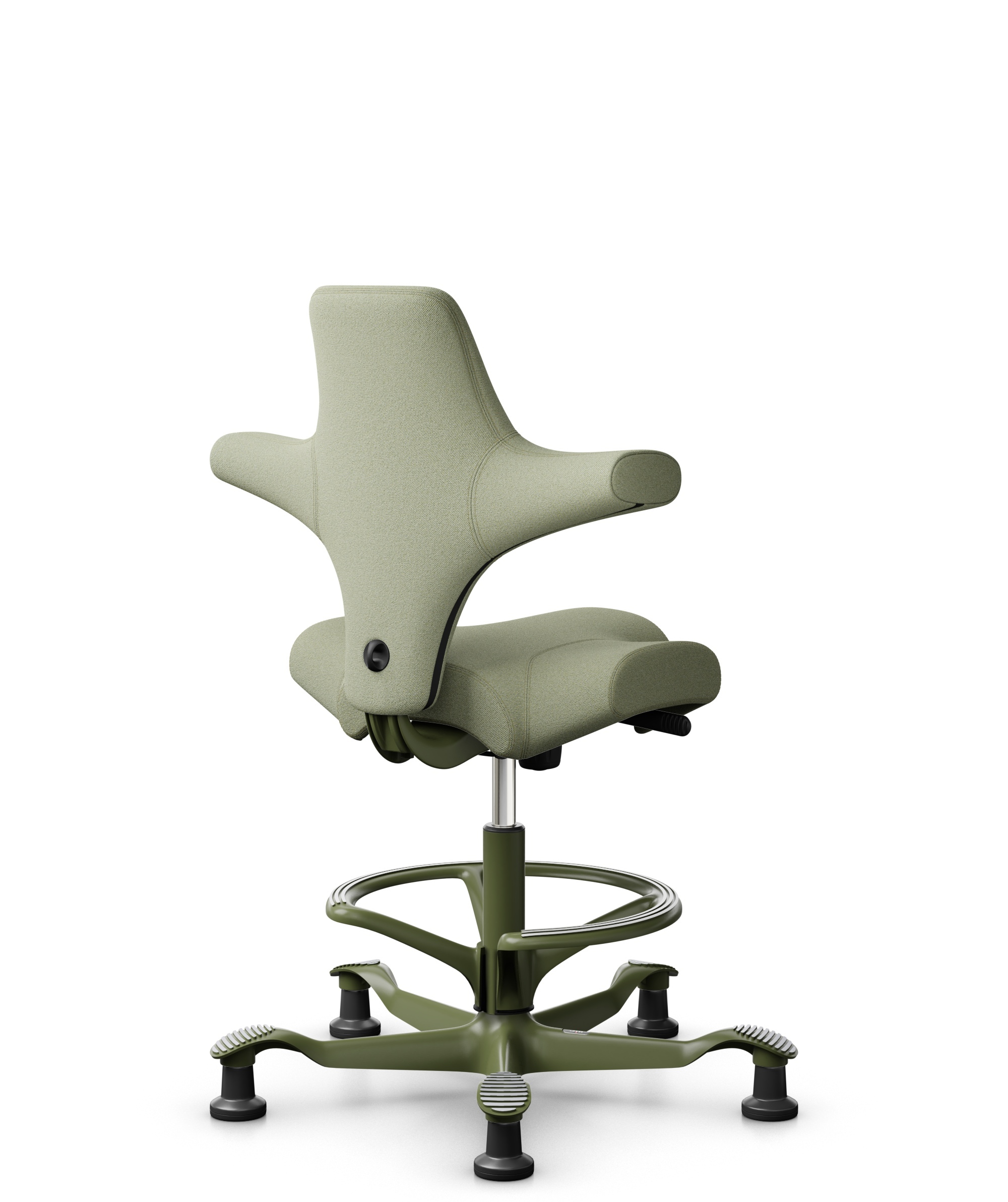 HÅG Capisco 8106 - Capture (Gabriel) - Wol / Polyamide - CPT5101 - Green-grey - Framekleur - Moss Grey - Gasveer - 265 mm (Zithoogte 53-79cm) - Vloercontact - Glijdoppen - Voetenring - Ja, in framekleur - Voetster - Nee, voetster in framekleur - 1