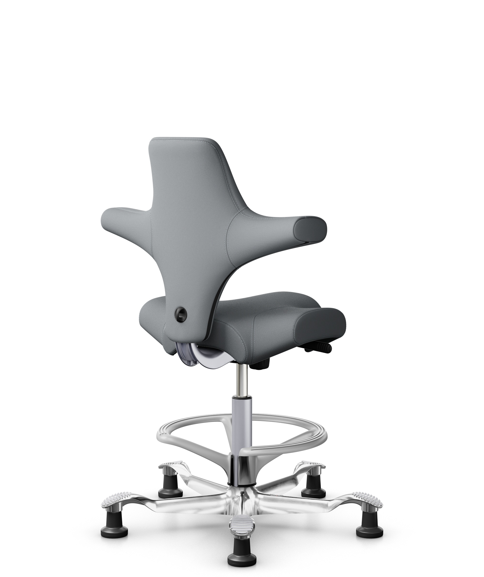 HÅG Capisco 8106 - Steelcut Trio 3 (Kvadrat) - Wol / Polyamide - STT153 - Grey - Framekleur - Zilver - Gasveer - 265 mm (Zithoogte 53-79cm) - Vloercontact - Glijdoppen - Voetenring - Ja, in framekleur - Voetster - Ja, voetster in gepolijst aluminium - 1