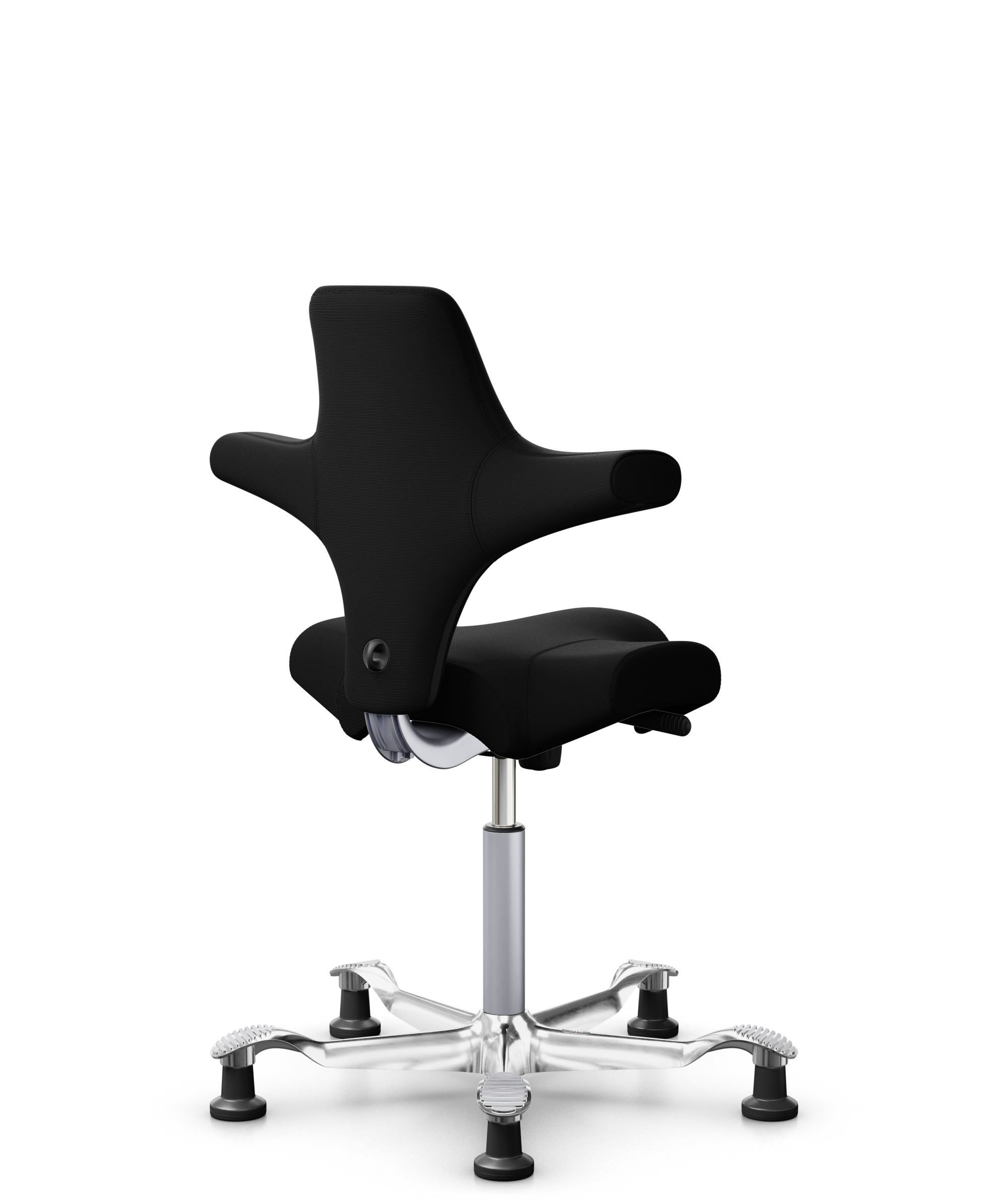 HÅG Capisco 8106 - Steelcut 3 (Kvadrat) - Wol / Polyamide - STT190 - Black - Framekleur - Zilver - Gasveer - 150 mm (Zithoogte 40-55cm) - Vloercontact - Glijdoppen - Voetenring - Nee, geen voetenring - Voetster - Ja, voetster in gepolijst aluminium - 2
