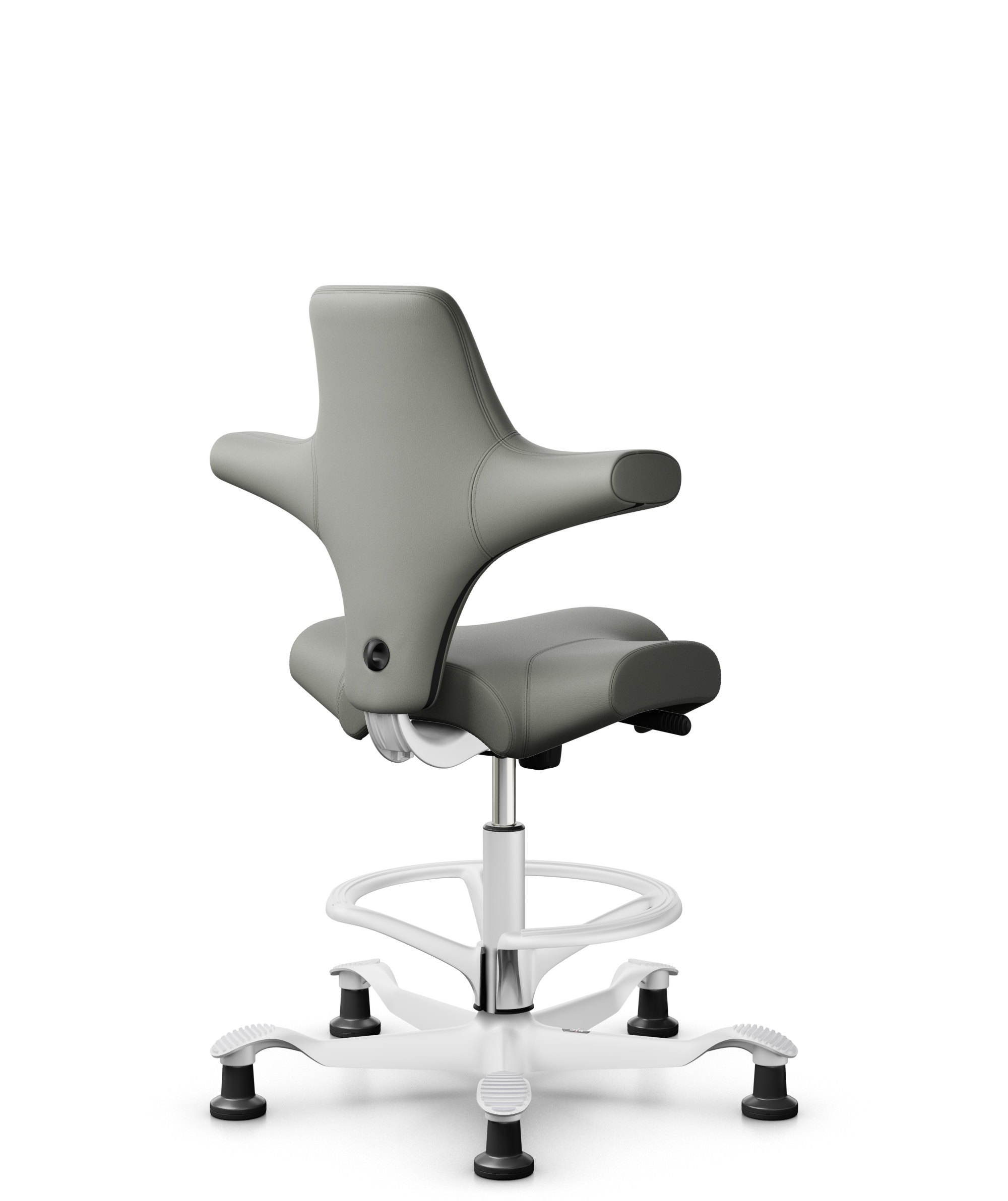HÅG Capisco 8106 - Paloma Soft (Wollsdorf) - Semi-aniline Leder - PL55115 Warm grey - Framekleur - Wit - Gasveer - 265 mm (Zithoogte 53-79cm) - Vloercontact - Glijdoppen - Voetenring - Ja, in framekleur - Voetster - Nee, voetster in framekleur - 1