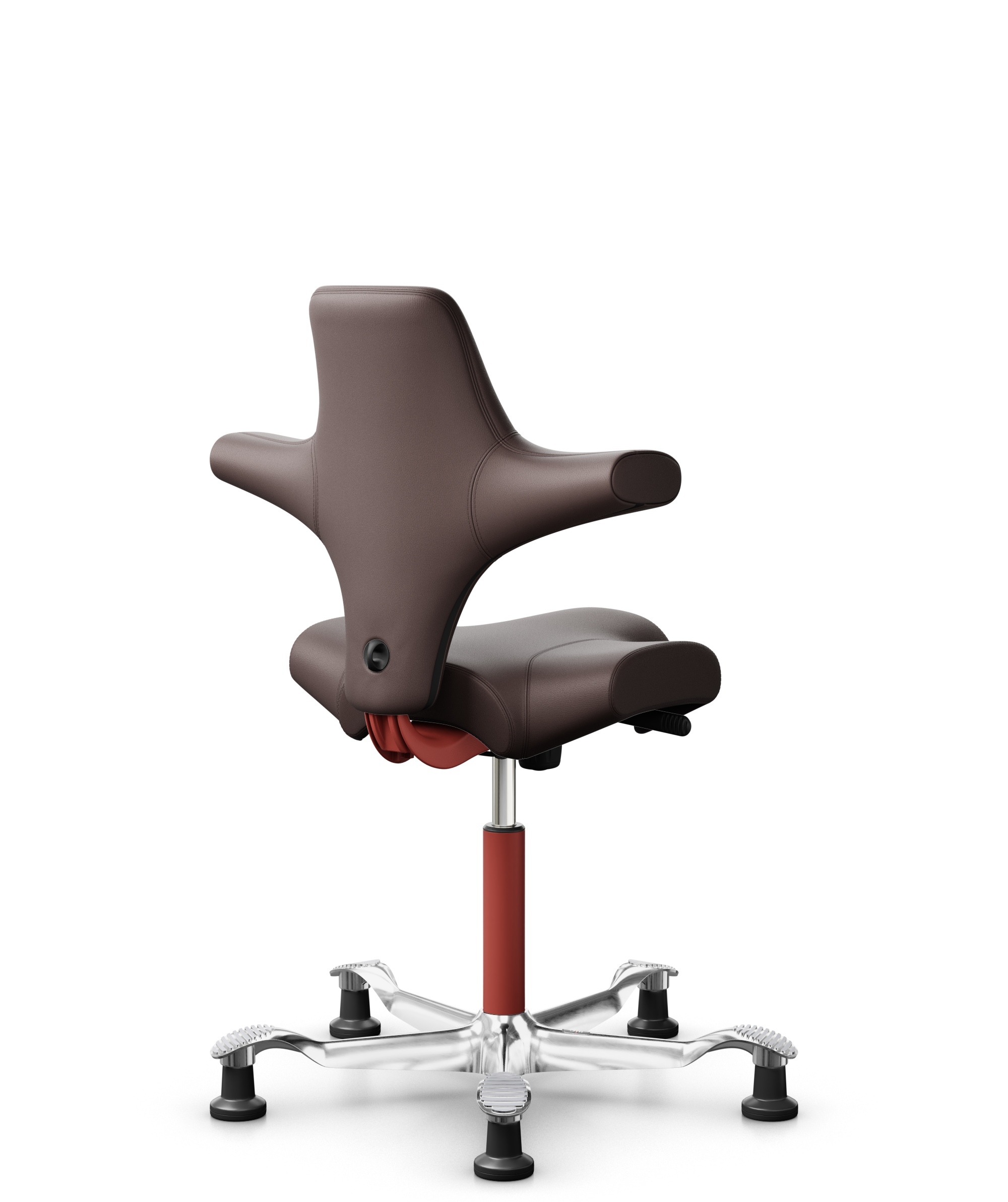 HÅG Capisco 8106 - Paloma Soft (Wollsdorf) - Semi-aniline Leder - PL55130 Dark brown - Framekleur - Blush Rose - Gasveer - 200 mm (Zithoogte 46-64cm) - Vloercontact - Glijdoppen - Voetenring - Nee, geen voetenring - Voetster - Ja, voetster in gepolijst... - 1