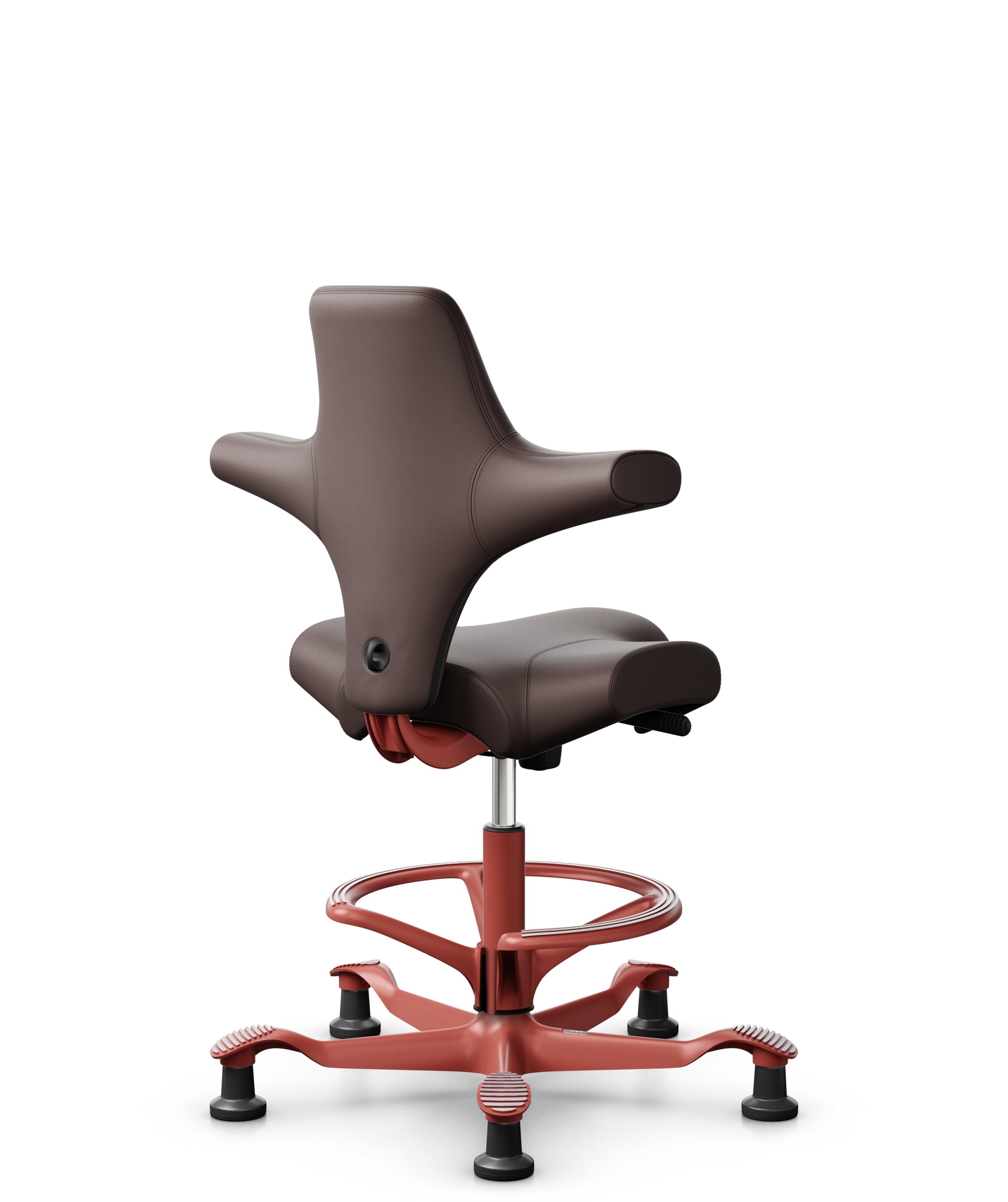HÅG Capisco 8106 - Paloma Soft (Wollsdorf) - Semi-aniline Leder - PL55130 Dark brown - Framekleur - Blush Rose - Gasveer - 265 mm (Zithoogte 53-79cm) - Vloercontact - Glijdoppen - Voetenring - Ja, in framekleur - Voetster - Nee, voetster in framekleur - 1