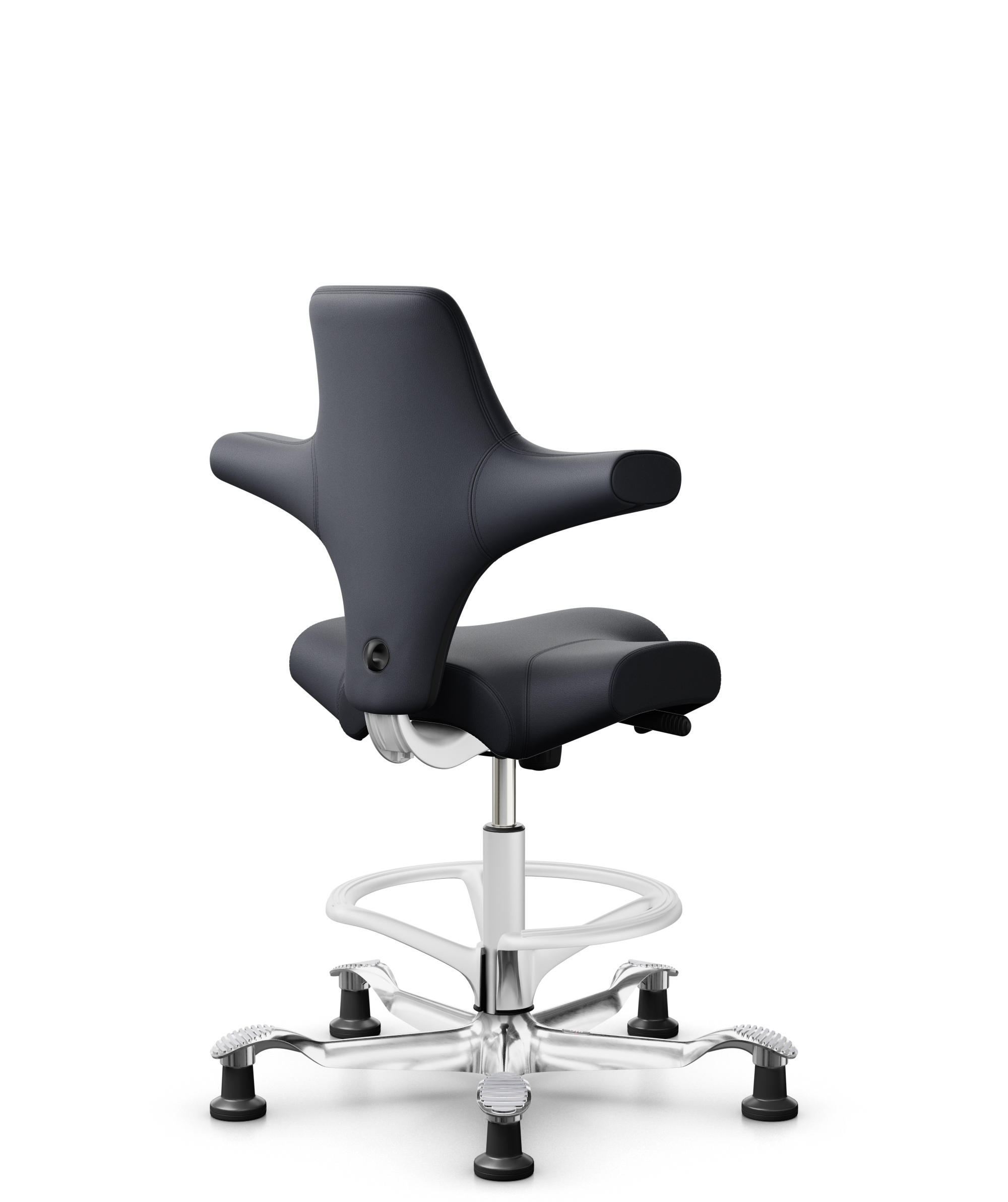 HÅG Capisco 8106 - Paloma Soft (Wollsdorf) - Semi-aniline Leder - PL55185 Charcoal - Framekleur - Wit - Gasveer - 200 mm (Zithoogte 46-64cm) - Vloercontact - Glijdoppen - Voetenring - Ja, in framekleur - Voetster - Ja, voetster in gepolijst aluminium - 1