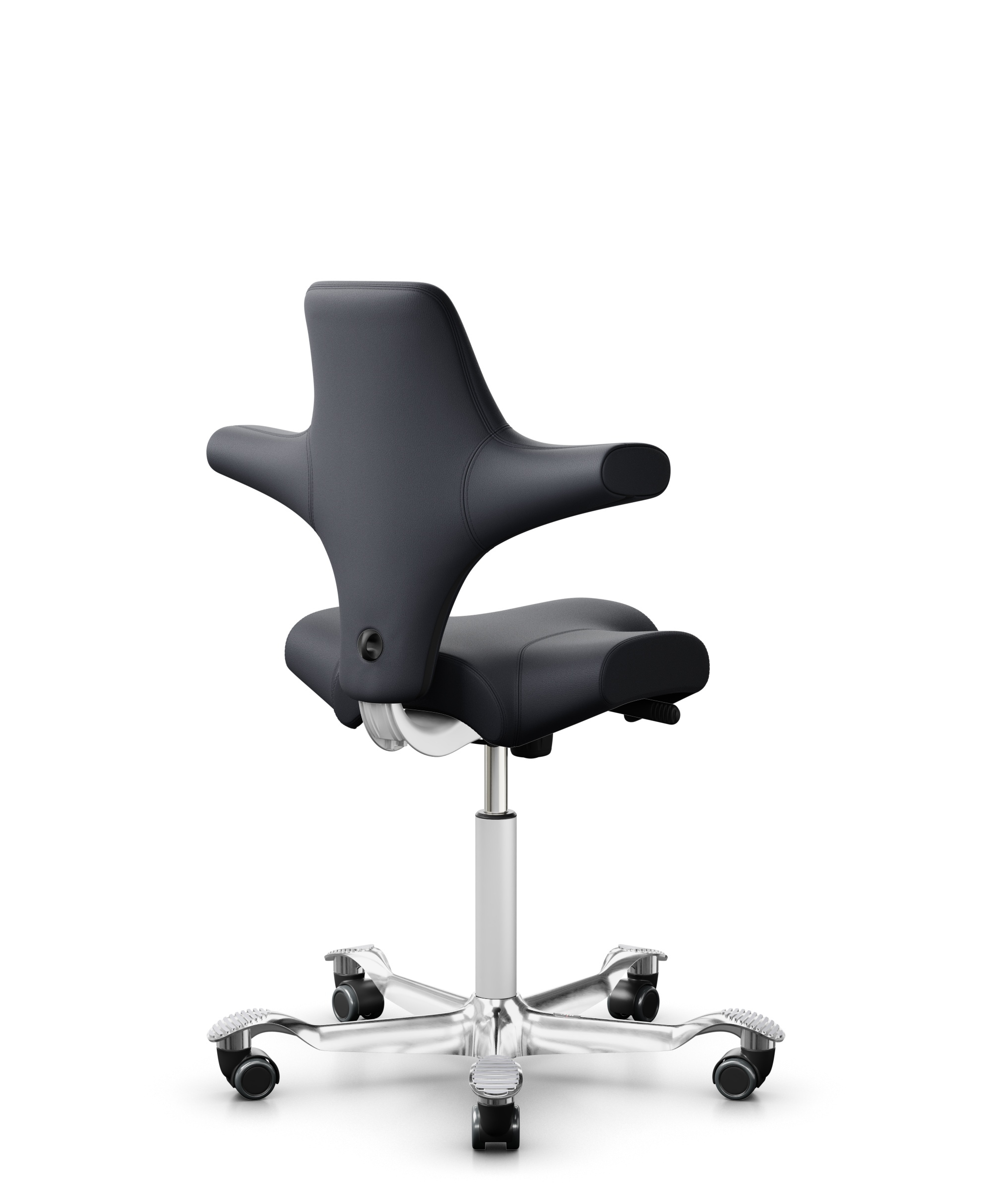 HÅG Capisco 8106 - Paloma Soft (Wollsdorf) - Semi-aniline Leder - PL55185 Charcoal - Framekleur - Wit - Gasveer - 265 mm (Zithoogte 53-79cm) - Vloercontact - Zachte wielen t.b.v. harde vloeren - Voetenring - Nee, geen voetenring - Voetster - Ja, voetst... - 1