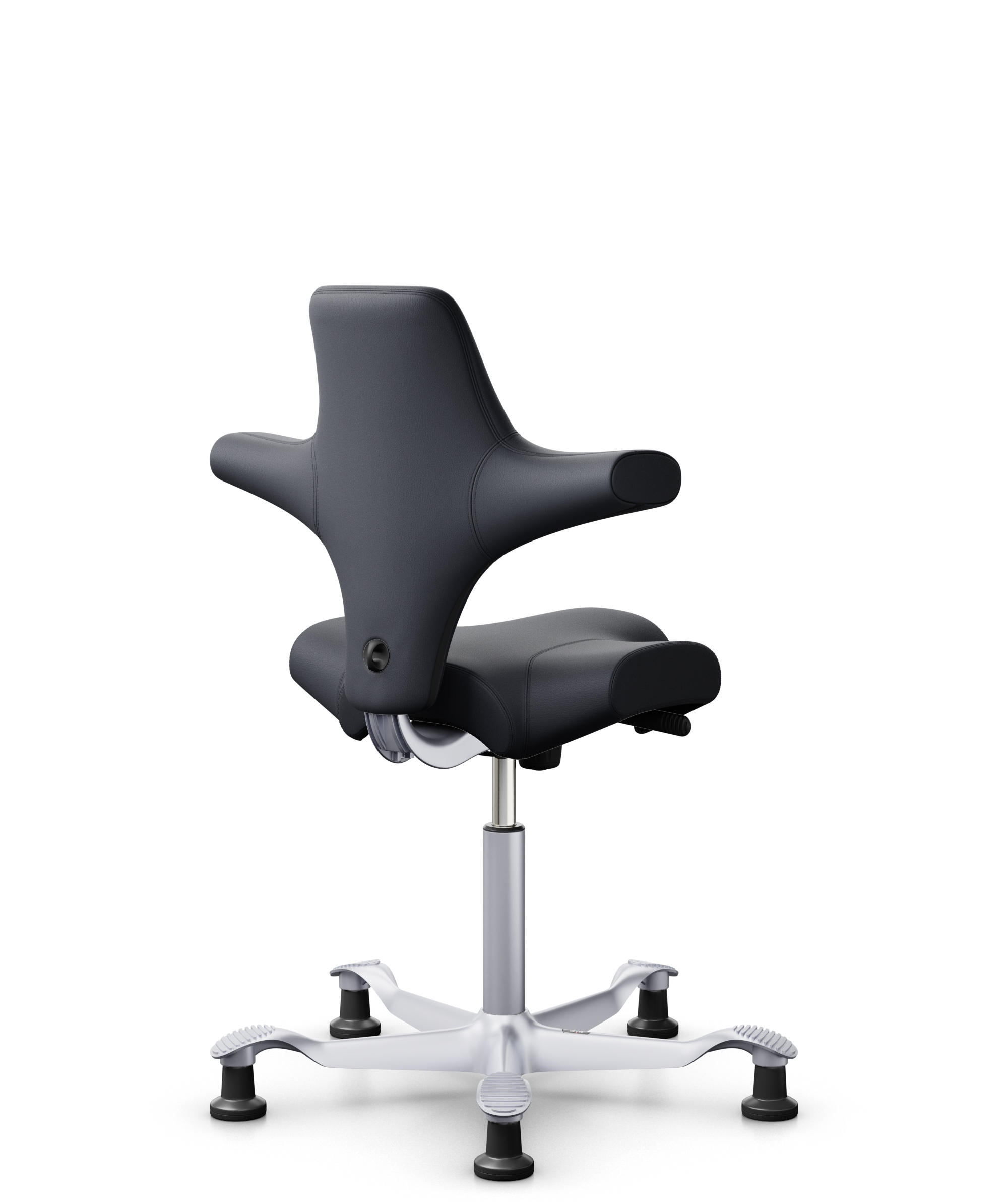 HÅG Capisco 8106 - Paloma Soft (Wollsdorf) - Semi-aniline Leder - PL55185 Charcoal - Framekleur - Zilver - Gasveer - 150 mm (Zithoogte 40-55cm) - Vloercontact - Glijdoppen - Voetenring - Nee, geen voetenring - Voetster - Nee, voetster in framekleur - 1