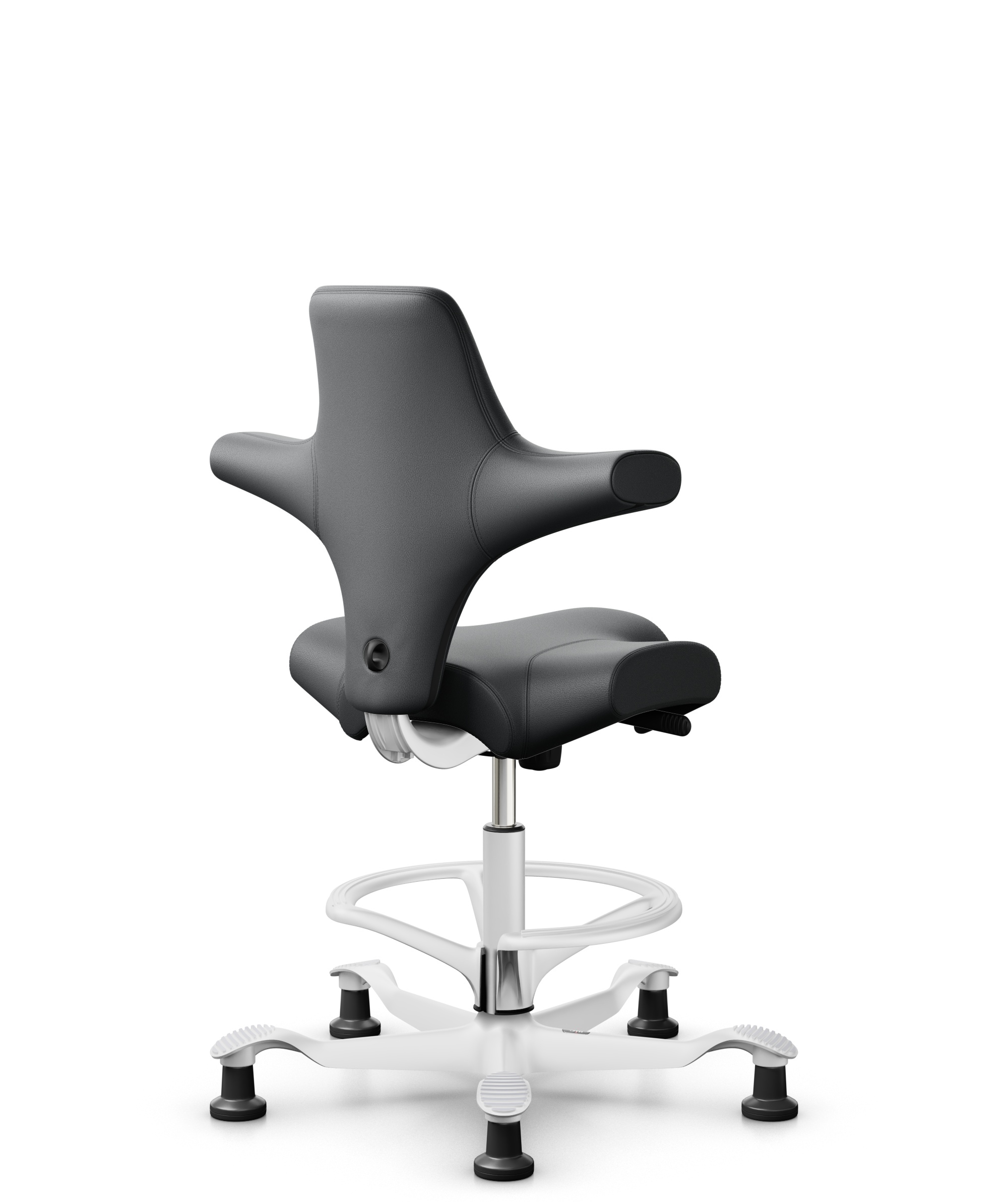 HÅG Capisco 8106 - Paloma Soft (Wollsdorf) - Semi-aniline Leder - PL55206 Grey - Framekleur - Wit - Gasveer - 265 mm (Zithoogte 53-79cm) - Vloercontact - Glijdoppen - Voetenring - Ja, in framekleur - Voetster - Nee, voetster in framekleur - 1