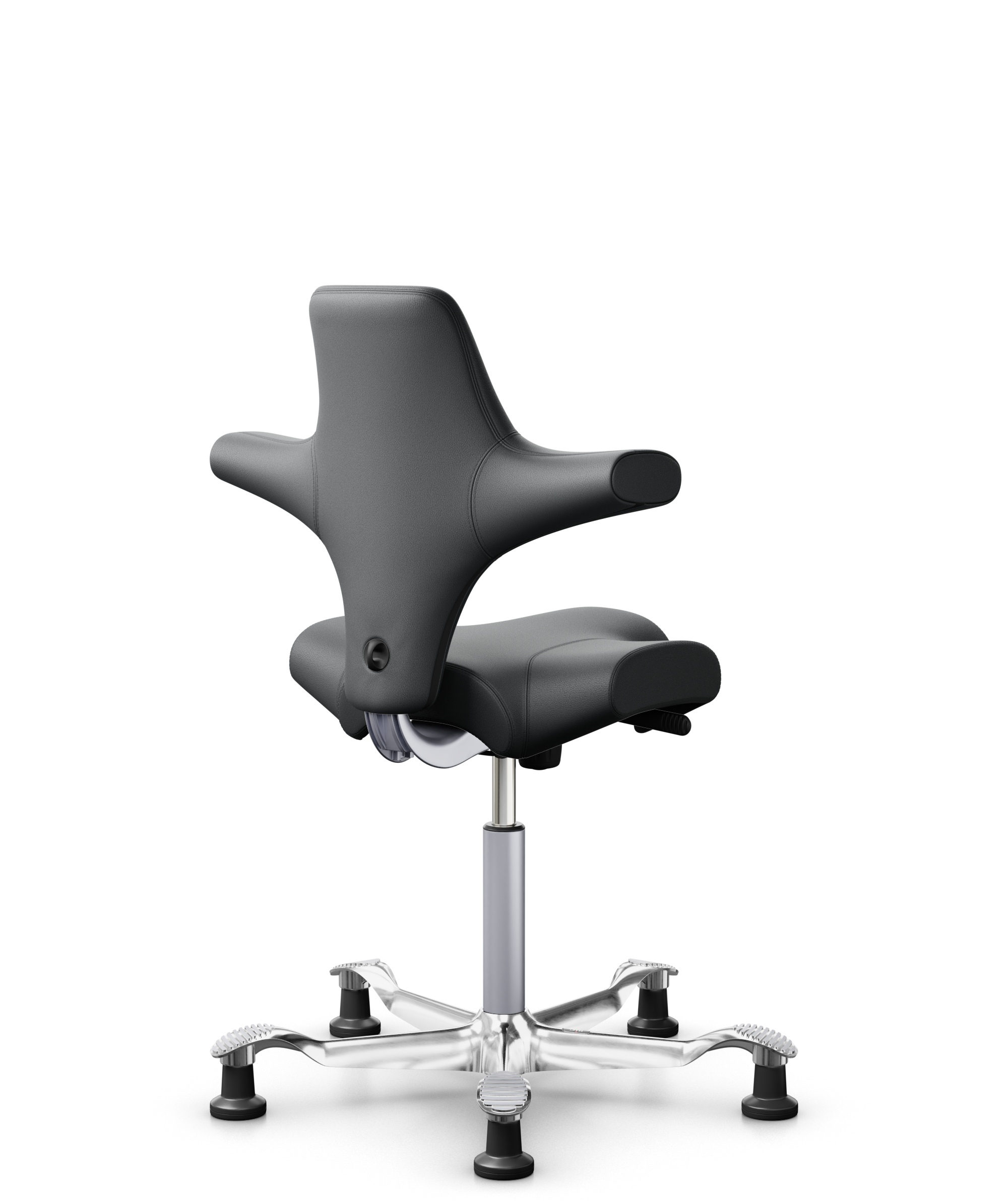 HÅG Capisco 8106 - Paloma Soft (Wollsdorf) - Semi-aniline Leder - PL55206 Grey - Framekleur - Zilver - Gasveer - 150 mm (Zithoogte 40-55cm) - Vloercontact - Glijdoppen - Voetenring - Nee, geen voetenring - Voetster - Ja, voetster in gepolijst aluminium - 1