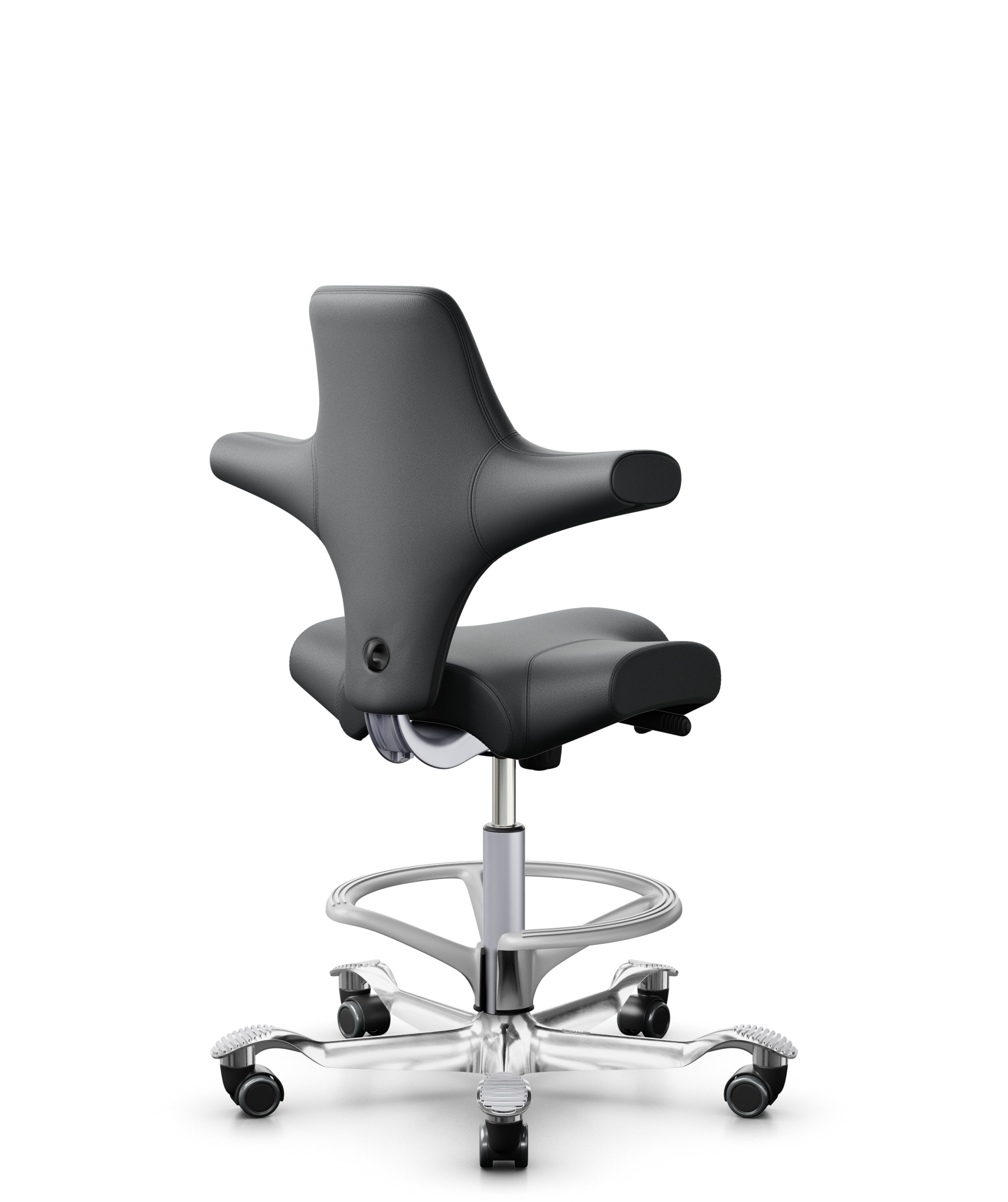 HÅG Capisco 8106 - Paloma Soft (Wollsdorf) - Semi-aniline Leder - PL55206 Grey - Framekleur - Zilver - Gasveer - 200 mm (Zithoogte 46-64cm) - Vloercontact - Zachte wielen t.b.v. harde vloeren - Voetenring - Ja, in framekleur - Voetster - Ja, voetster i... - 1