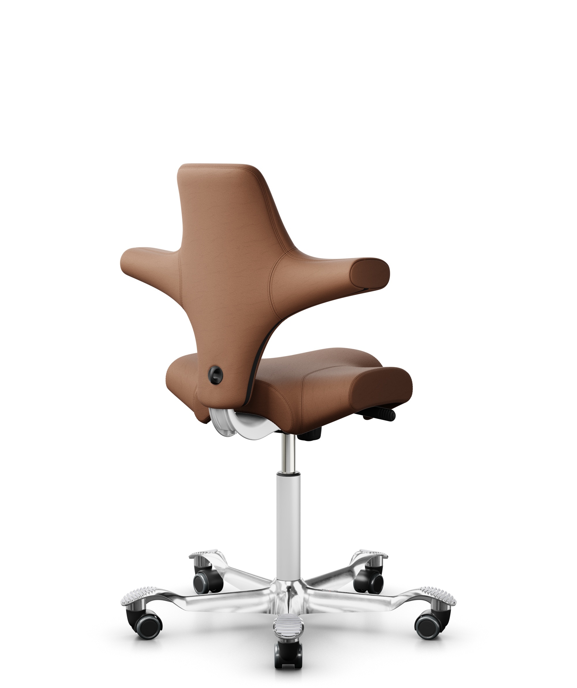 HÅG Capisco 8106 - Elmosoft (Elmo) - Semi-aniline Leder - EL33004 - Cognac - Framekleur - Wit - Gasveer - 200 mm (Zithoogte 46-64cm) - Vloercontact - Harde wielen t.b.v. zachte vloeren - Voetenring - Nee, geen voetenring - Voetster - Ja, voetster in ge... - 1