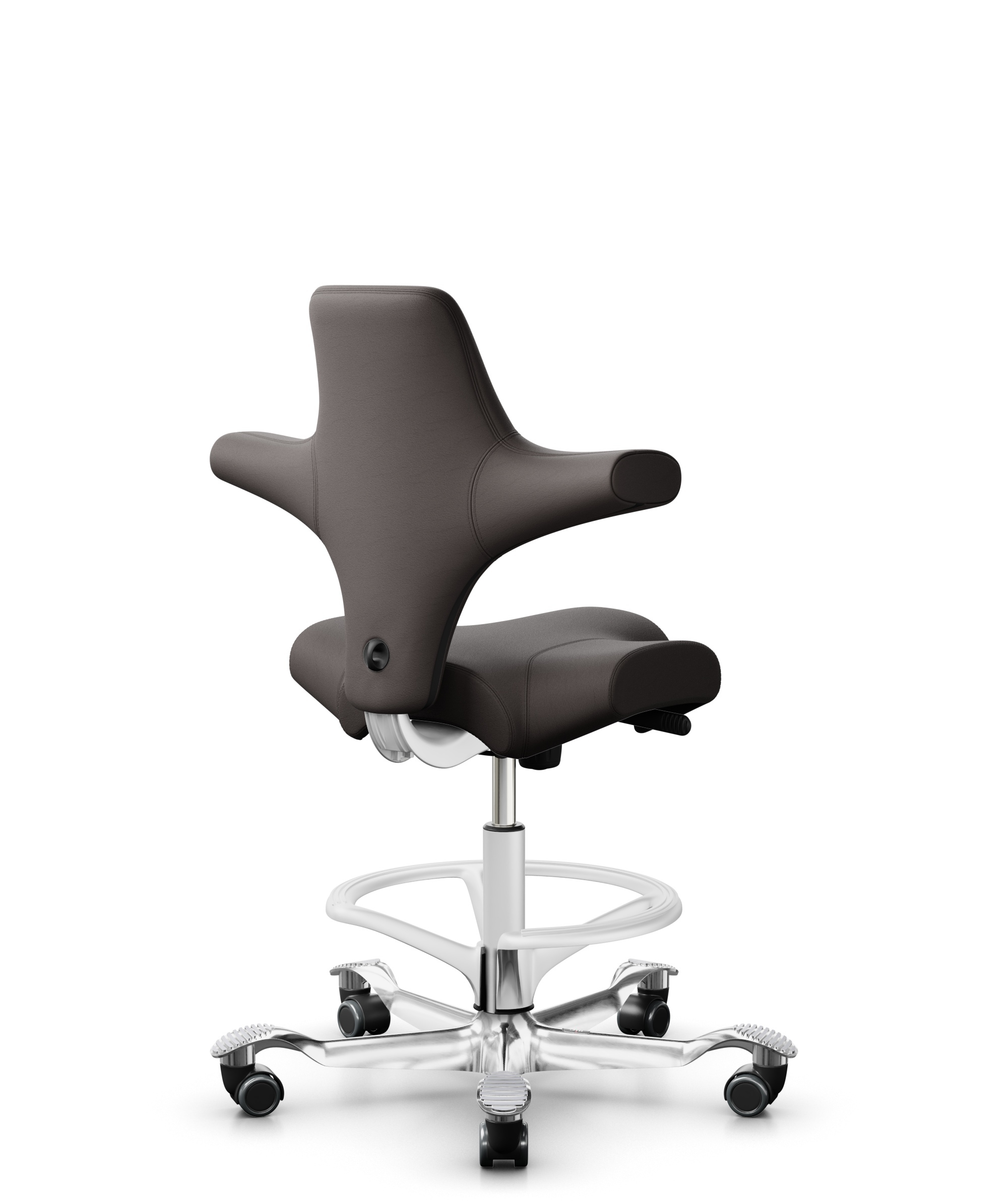 HÅG Capisco 8106 - Elmosoft (Elmo) - Semi-aniline Leder - EL93068 - Dark brown - Framekleur - Wit - Gasveer - 200 mm (Zithoogte 46-64cm) - Vloercontact - Harde wielen t.b.v. zachte vloeren - Voetenring - Ja, in framekleur - Voetster - Ja, voetster in g... - 1