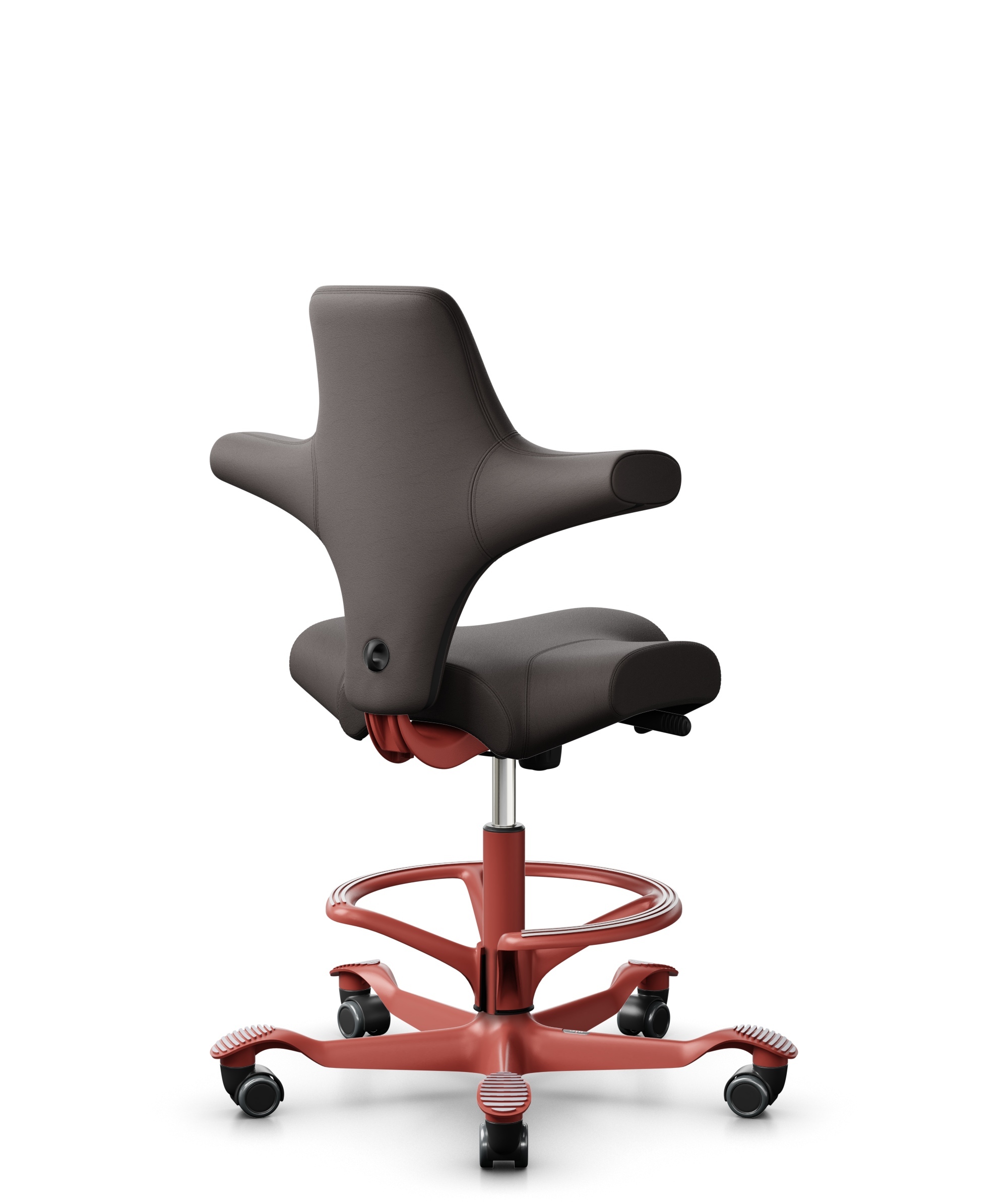 HÅG Capisco 8106 - Elmosoft (Elmo) - Semi-aniline Leder - EL93068 - Dark brown - Framekleur - Blush Rose - Gasveer - 265 mm (Zithoogte 53-79cm) - Vloercontact - Harde wielen t.b.v. zachte vloeren - Voetenring - Ja, in framekleur - Voetster - Nee, voets... - 1