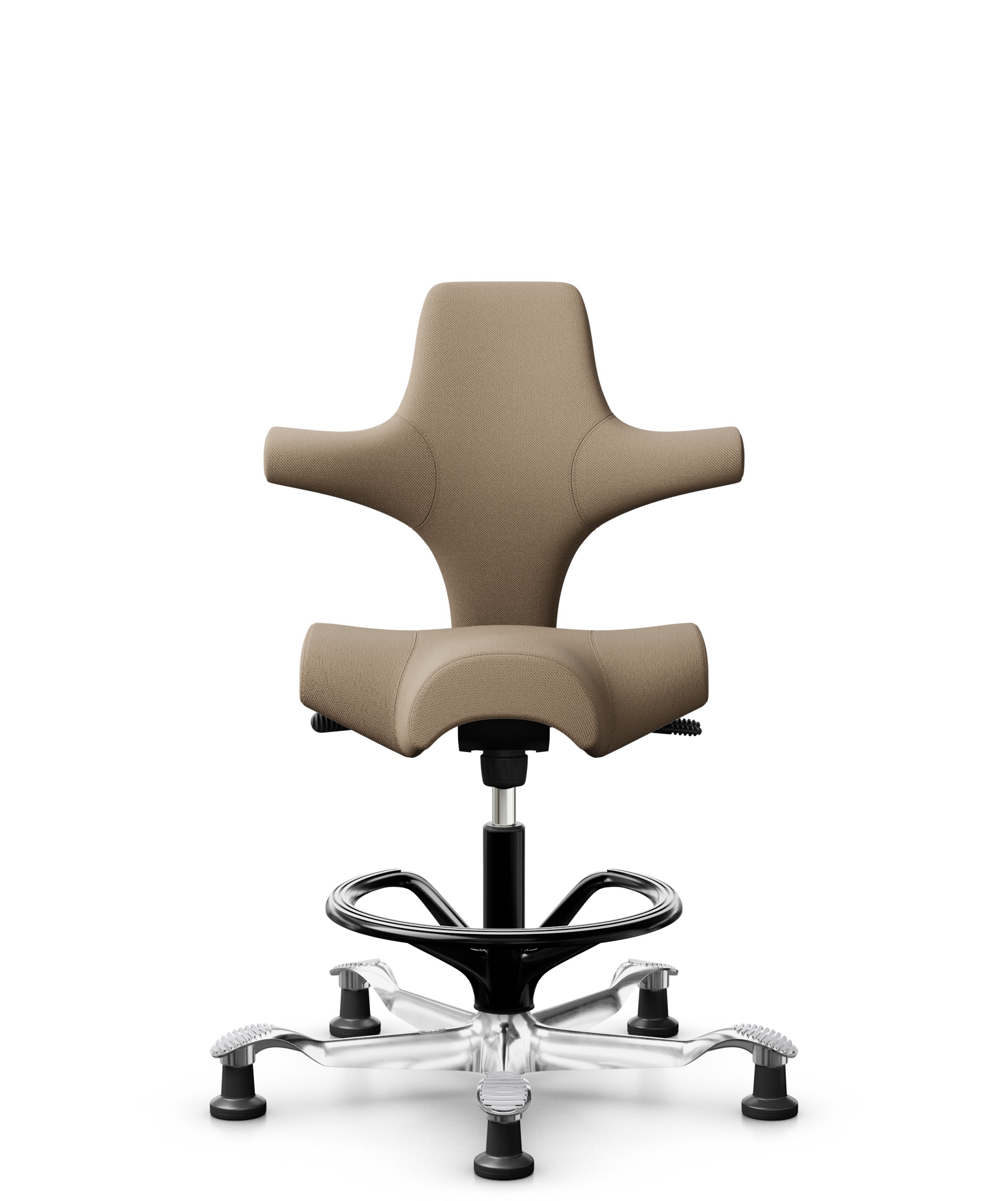 HÅG Capisco 8106 - Select (Gabriel) - Wol / Polyamide - SC61184 - Light brown - Framekleur - Zwart - Gasveer - 265 mm (Zithoogte 53-79cm) - Vloercontact - Glijdoppen - Voetenring - Ja, in framekleur - Voetster - Ja, voetster in gepolijst aluminium - 1